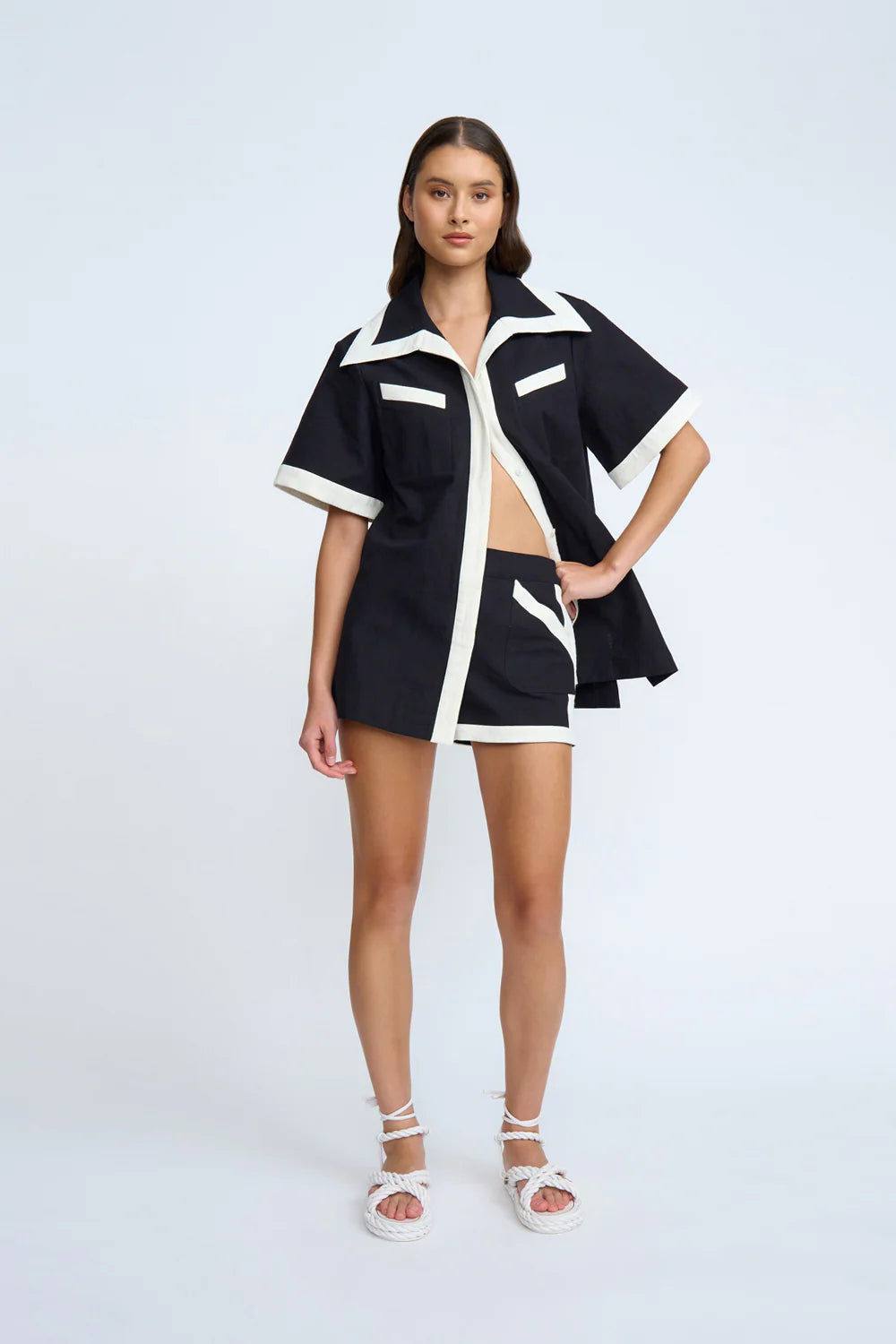 FAY HOLIDAY MINI SHORT - Black & Ivory High Waisted Denim Shorts for Women | Casual Summer Outfits, Beach Vacations & Music Festivals