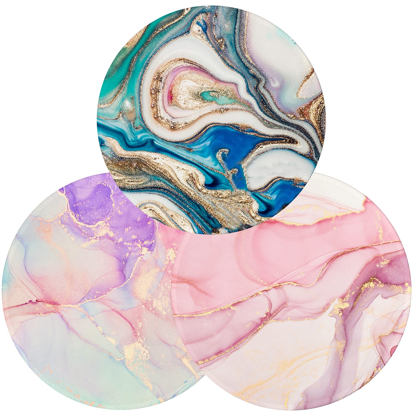 Cute Circular Mouse Pad Set - 3 Pack Marble Design Non-Slip Mousepad with Stitched Edge, 7.9x7.9 Inch Small Desk Mat for Laptop, PC, Computer & Office Work (Pretty Marble Pattern) - Perfect for Gaming, Home Office & Workspace Accessories