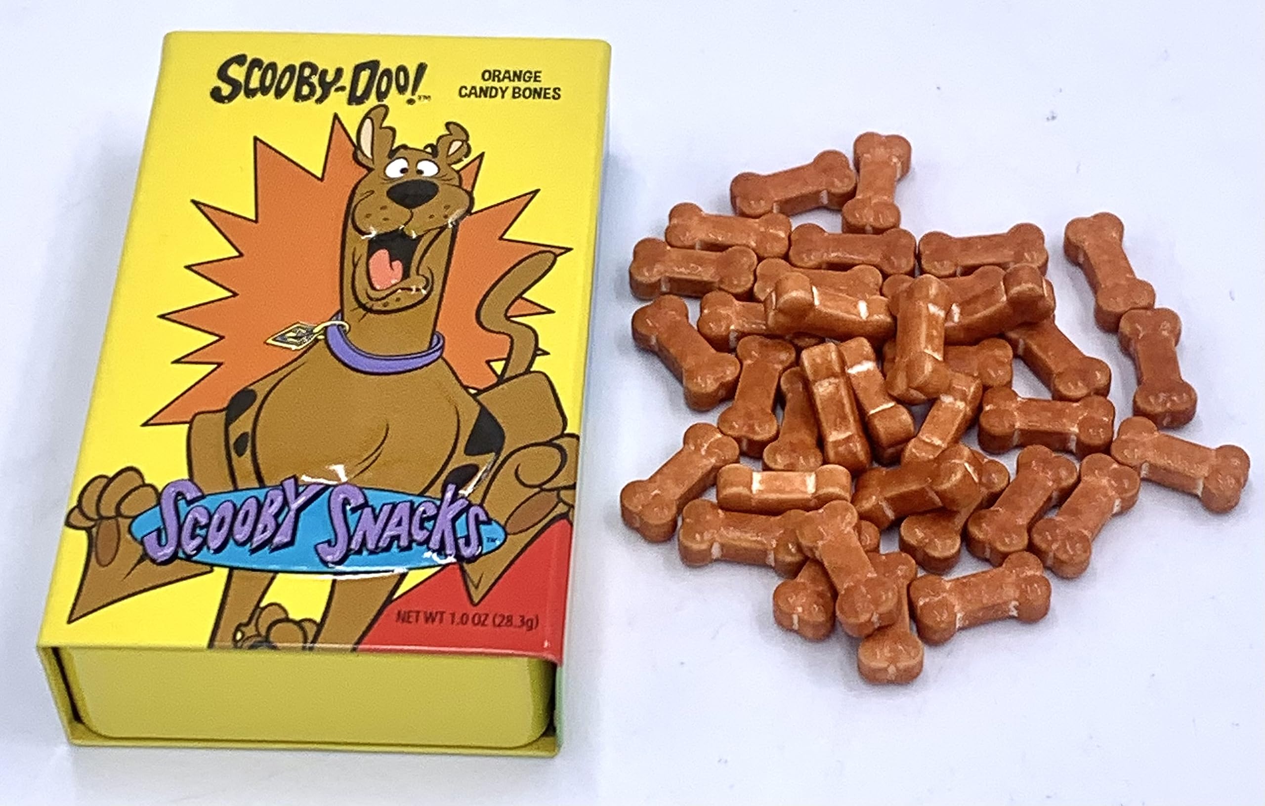 Scooby-Doo Scooby Snacks Orange Flavored Candy - Collectible Slider Tin with Bone-Shaped Treats | Fun Halloween Party Favors & Nostalgic TV Show Snacks for Kids & Fans