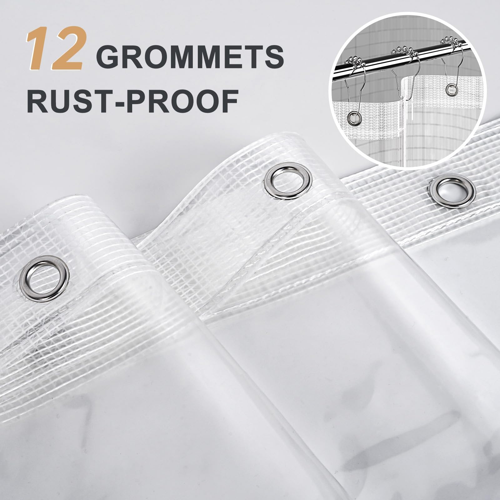 AmazerBath Heavy Duty 12-Gauge Clear Shower Curtain Liner - 72x96 Inches Waterproof Plastic Bathroom Liner with 12 Rustproof Grommets & 3 Weighted Stones - Perfect for Bathrooms, Hotels, and Dorm Showers