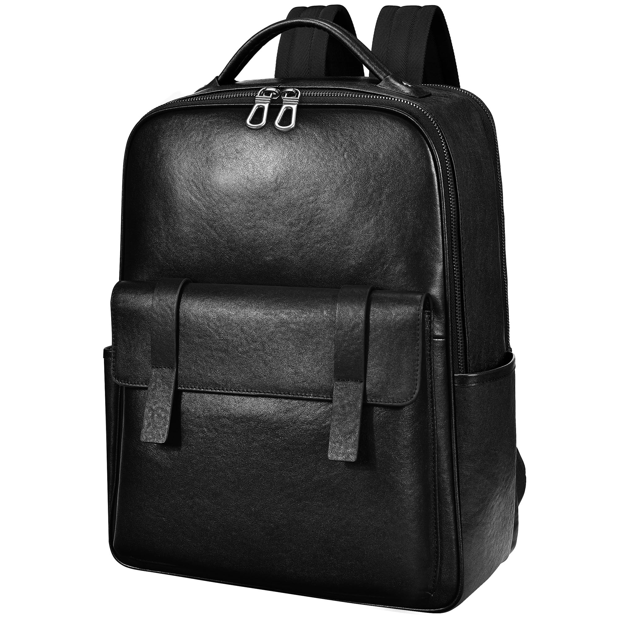 Premium Genuine Leather Backpack for Men - 15.6 Inch Laptop Compartment Business Travel Backpack - 23L Slim Black Luxury Backpack for Work, Office & College Use