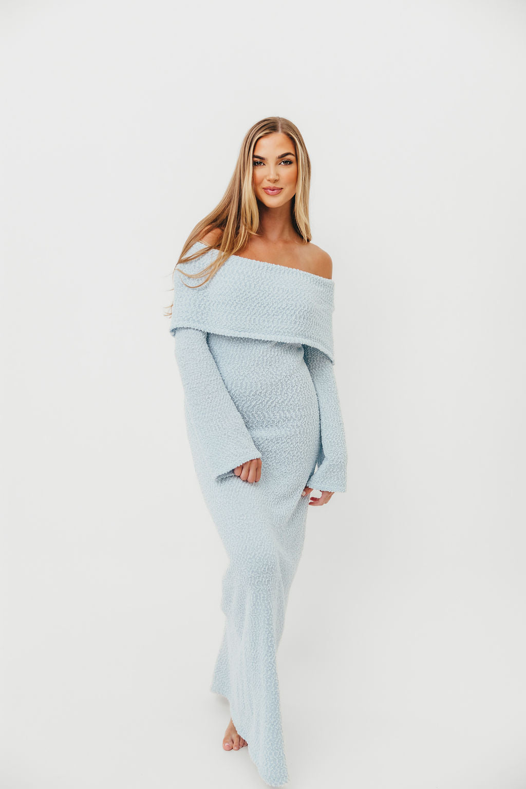 Nora Knit Maxi Dress in Dusty Blue - Bump Friendly Maternity Dress for Women | Comfortable Stretchy Long Dress for Pregnancy, Nursing & Everyday Wear
