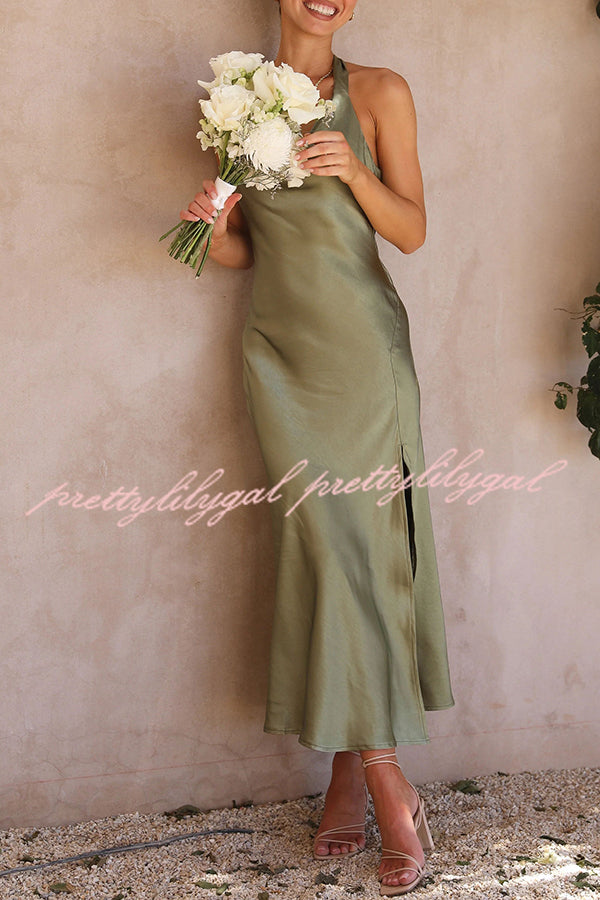 Elegant Swan Backless Lace-Up Maxi Dress with High Slit & Zipper - Perfect for Evening Parties, Weddings & Special Occasions