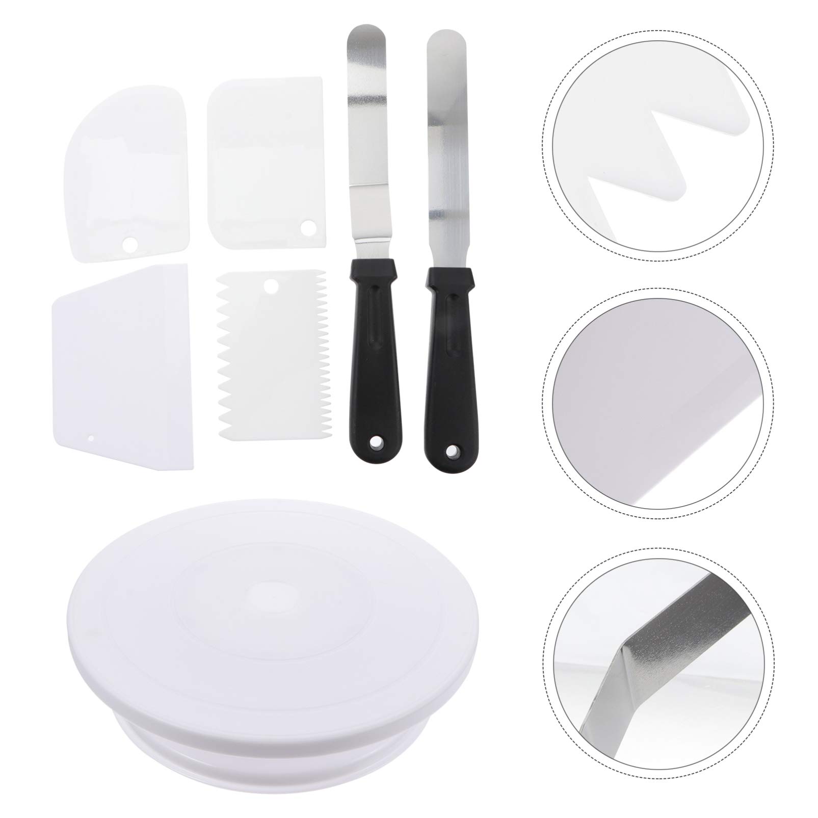 Hemoton 7-Piece Cake Decorating Turntable Set - Stainless Steel Icing Spatula, Buttercream Tools, Revolving Cake Stand for Professional Baking & Cake Decorating - Perfect for Birthday Cakes, Wedding Cakes & DIY Dessert Making