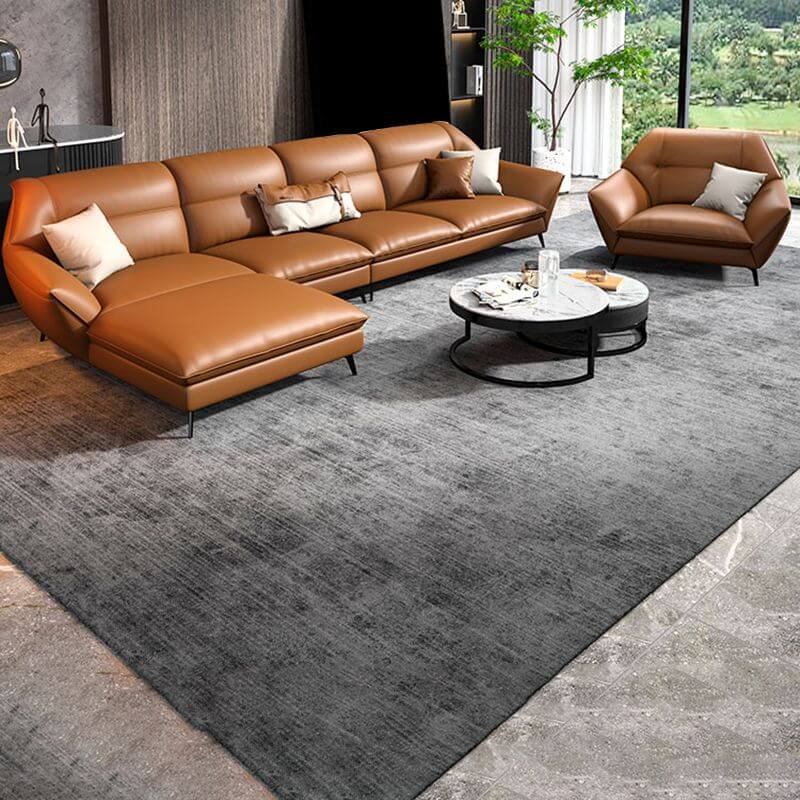 Mid Century Modern Sectional Sofa - Genuine Leather Cushion Back Sofa with Sloped Arms for Living Room, Lounge & Home Theater Comfort