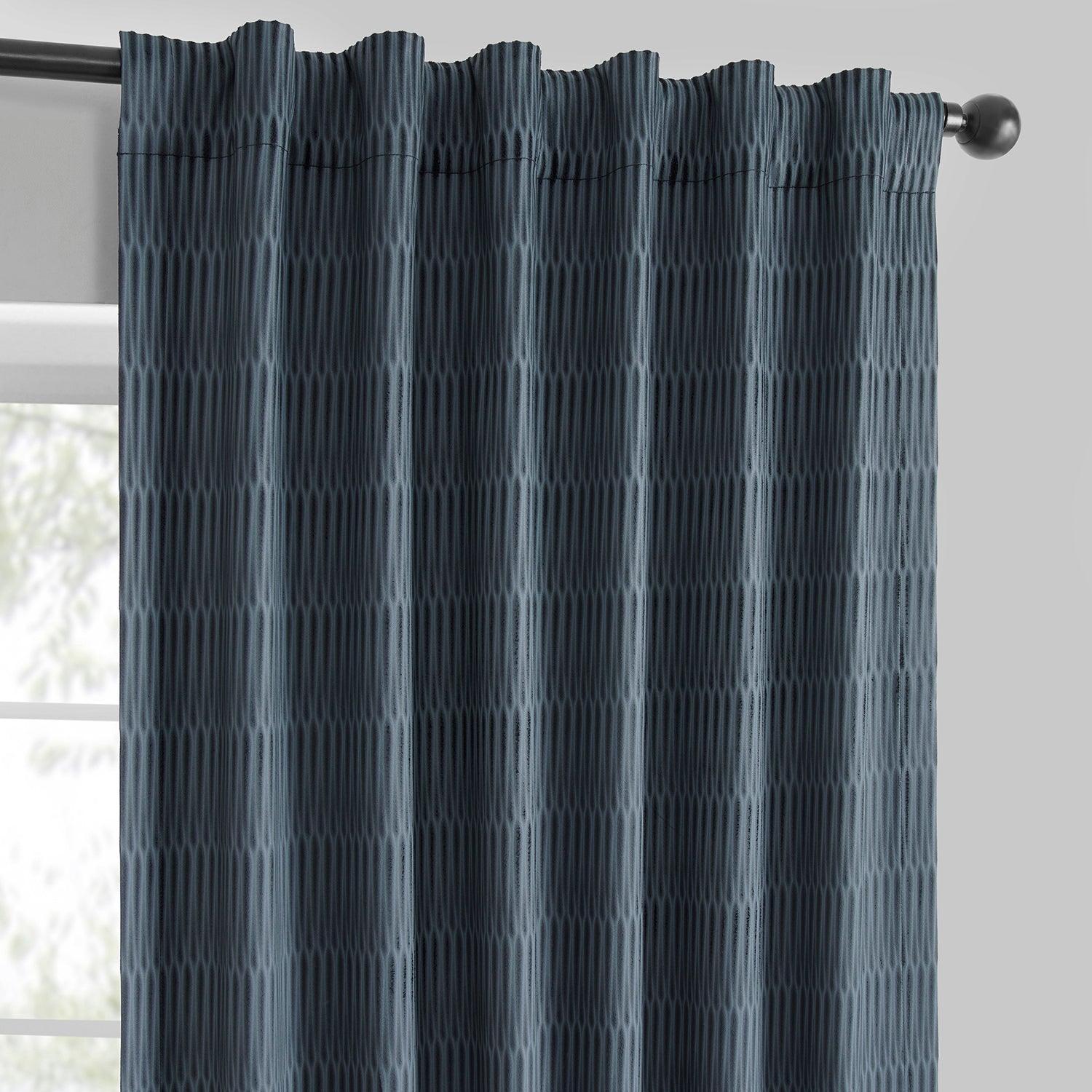 Deep Blue Abstract Embossed Velvet Blackout Curtains for Living Room & Bedroom - Thermal Insulated Window Drapes for Home Decor & Light Blocking