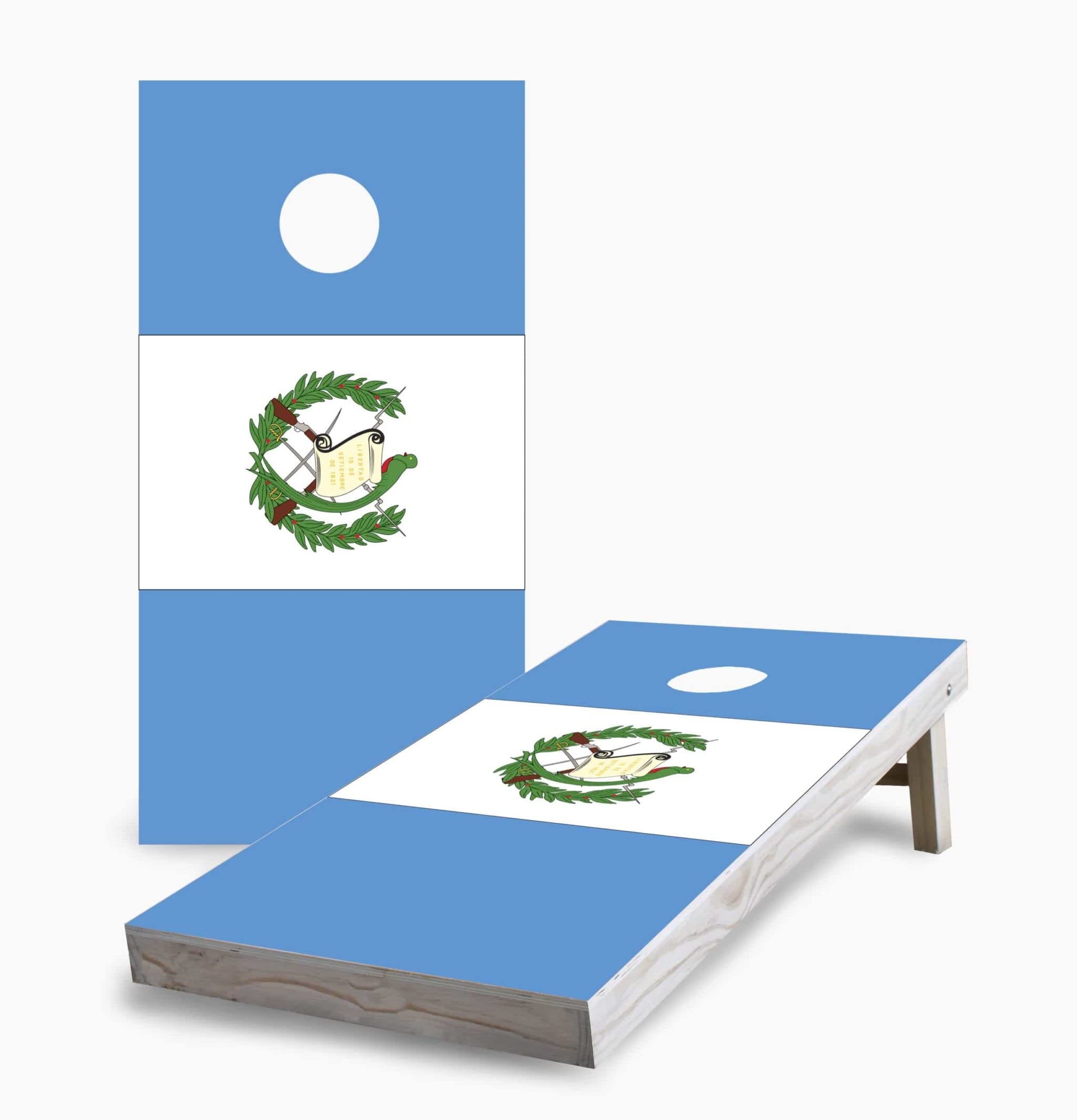 Guatemalan Flag Corn Hole Game Set - 2 Boards & 8 Bags - Outdoor Lawn Party Game for Backyard BBQ, Tailgating, and Family Gatherings