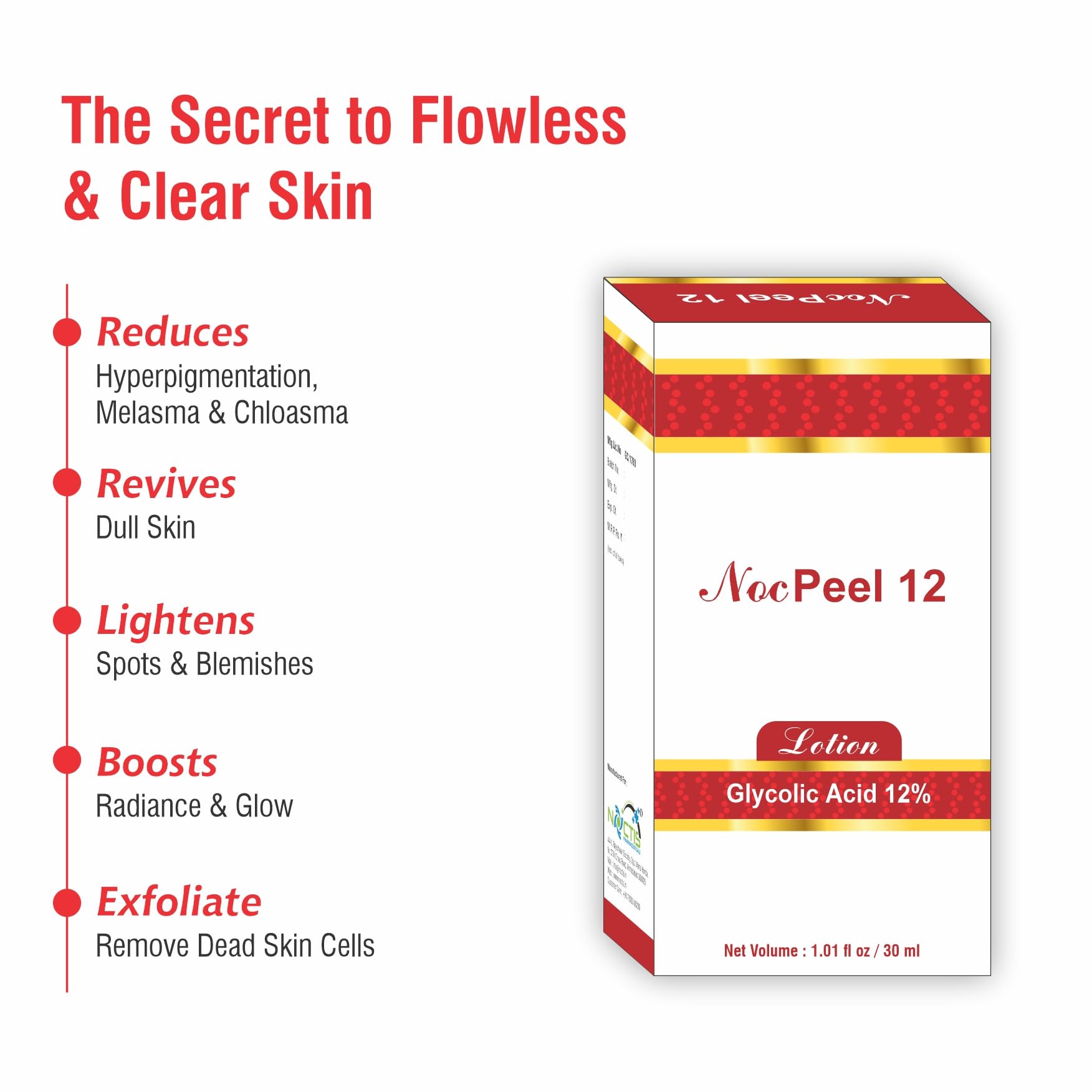 NOC PEEL 12 Lotion - Exfoliating & Moisturizing Face & Body Lotion for Smooth Skin | Perfect for Daily Skincare Routine & Post-Treatment Care