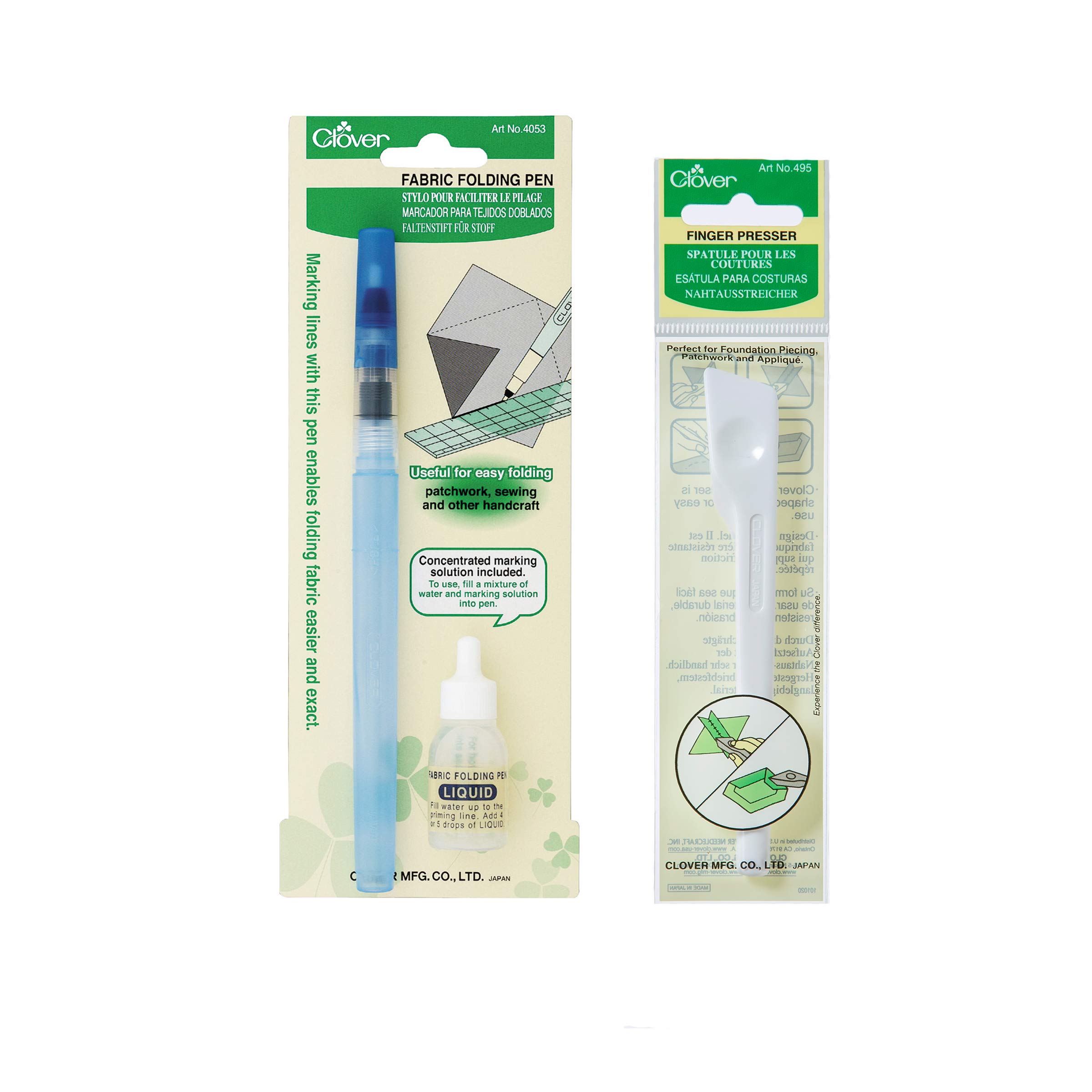 Clover Folding Bundle Fabric Markers - Set of 2, Assorted Colors (#123) - Perfect for Fabric Art, Quilting, and DIY Craft Projects