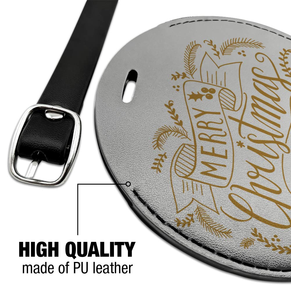 Round Leather Luggage Tag - Personalized Suitcase ID Card Holder for Travel & Carry-On Bags | Christmas Gift Idea for Frequent Flyers