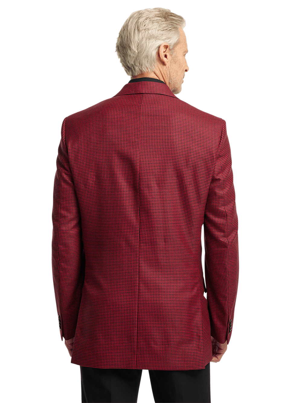 Premium Wool Houndstooth Single-Breasted Peak Lapel Blazer for Men - Classic Black/Red Checkered Pattern | Formal Business Attire & Special Occasion Wear