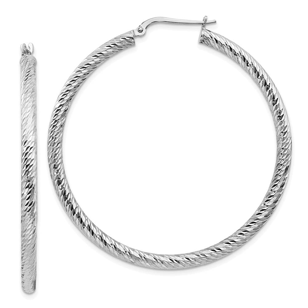 14K Gold 3x40mm Diamond-Cut Round Hoop Earrings for Women - Elegant Everyday Jewelry for Work, Parties & Special Occasions