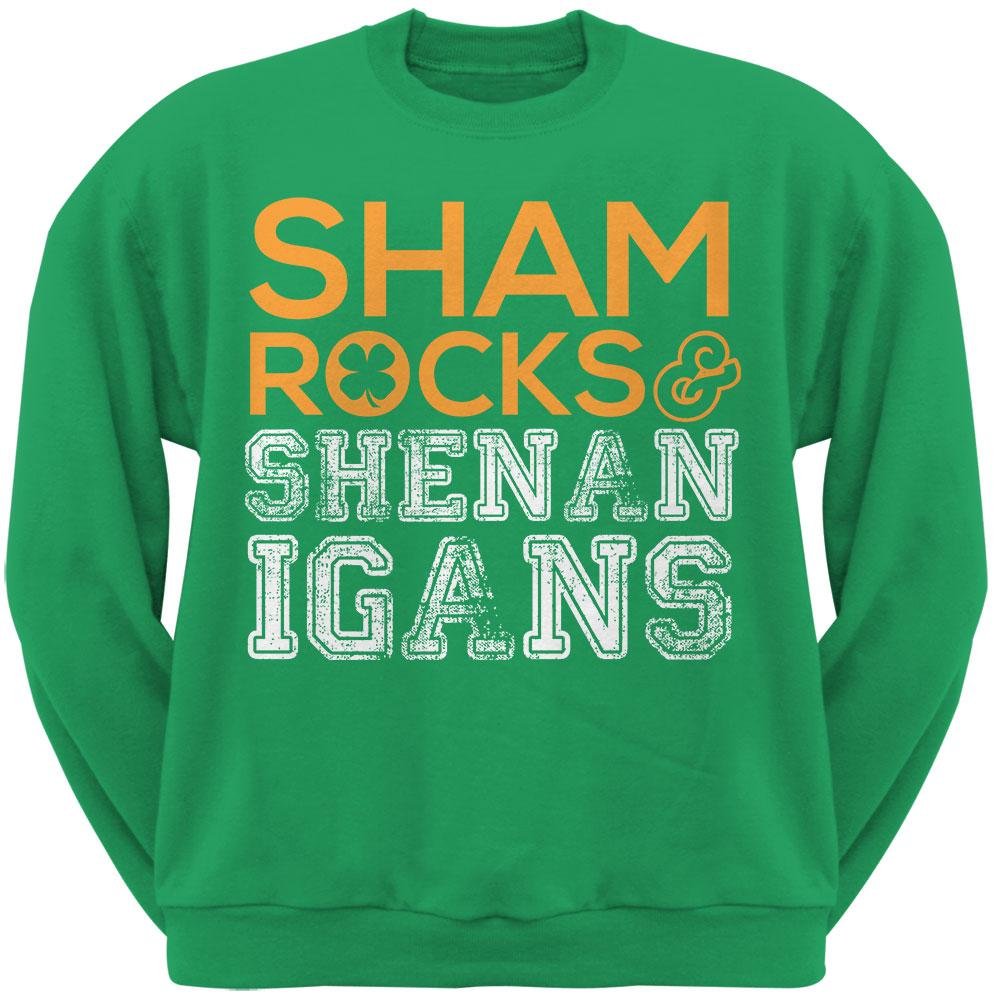 Old Glory St. Patrick's Day Green Adult Sweatshirt - Shamrocks & Shenanigans Design - Medium Size - Comfortable Pullover for Irish Celebration, Pub Crawl & Holiday Festivities