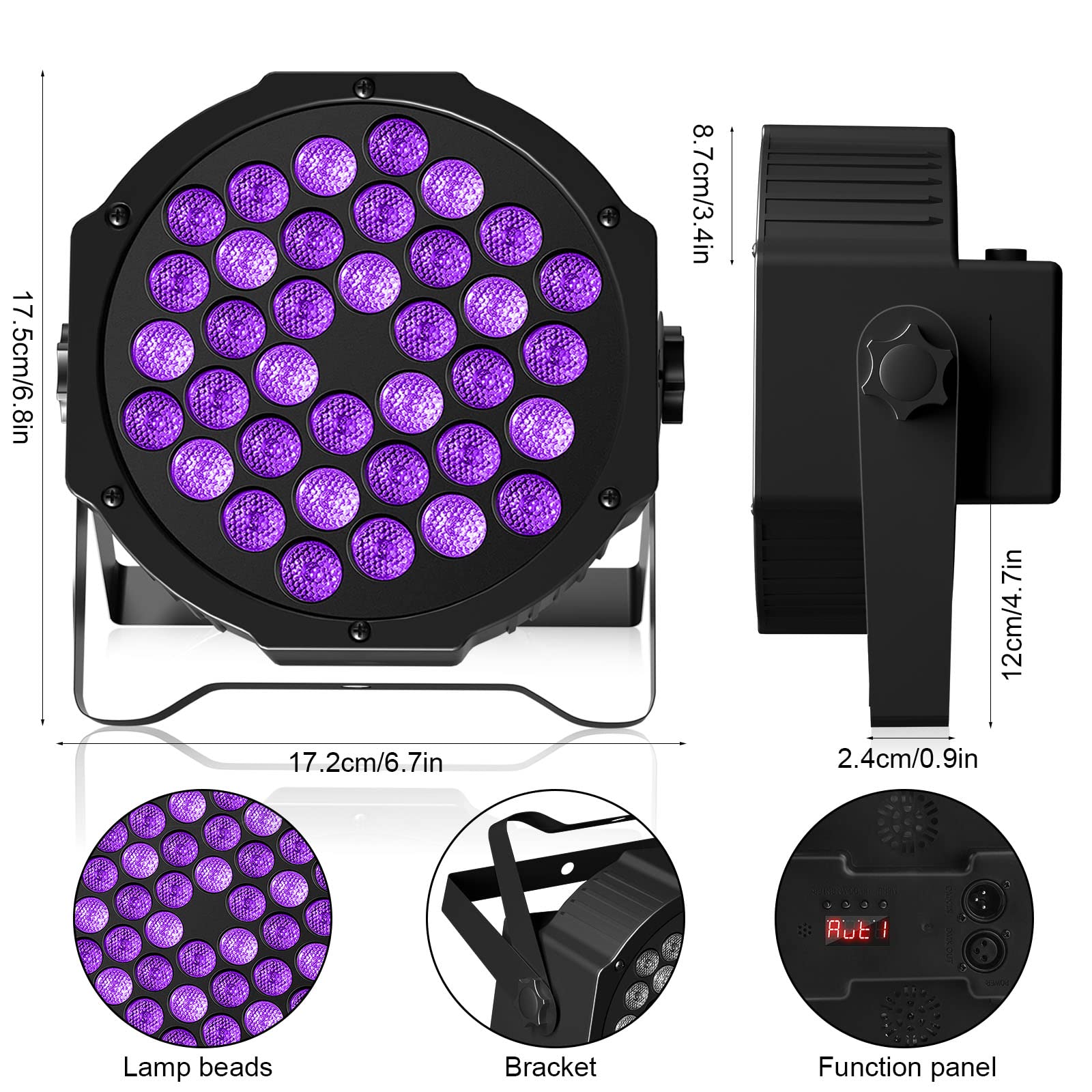 UV Black Light 72W LED DMX Strobe for Parties & DJ Shows