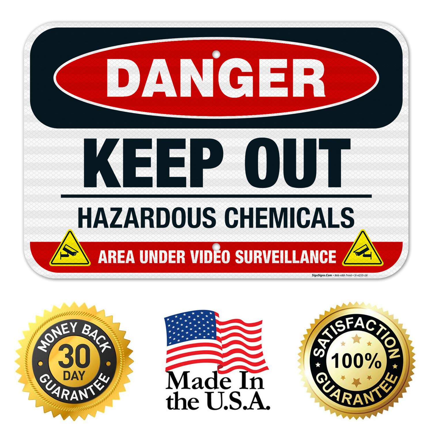 OSHA Approved Keep Out Hazardous Chemicals Sign - 12x18 Inch Reflective Aluminum Safety Sign for Industrial & Warehouse Use - 3M EGP .063 Fade Resistant Material - Indoor/Outdoor Warning Sign Made in USA - Perfect for Chemical Storage Areas, Factories & Construction Sites