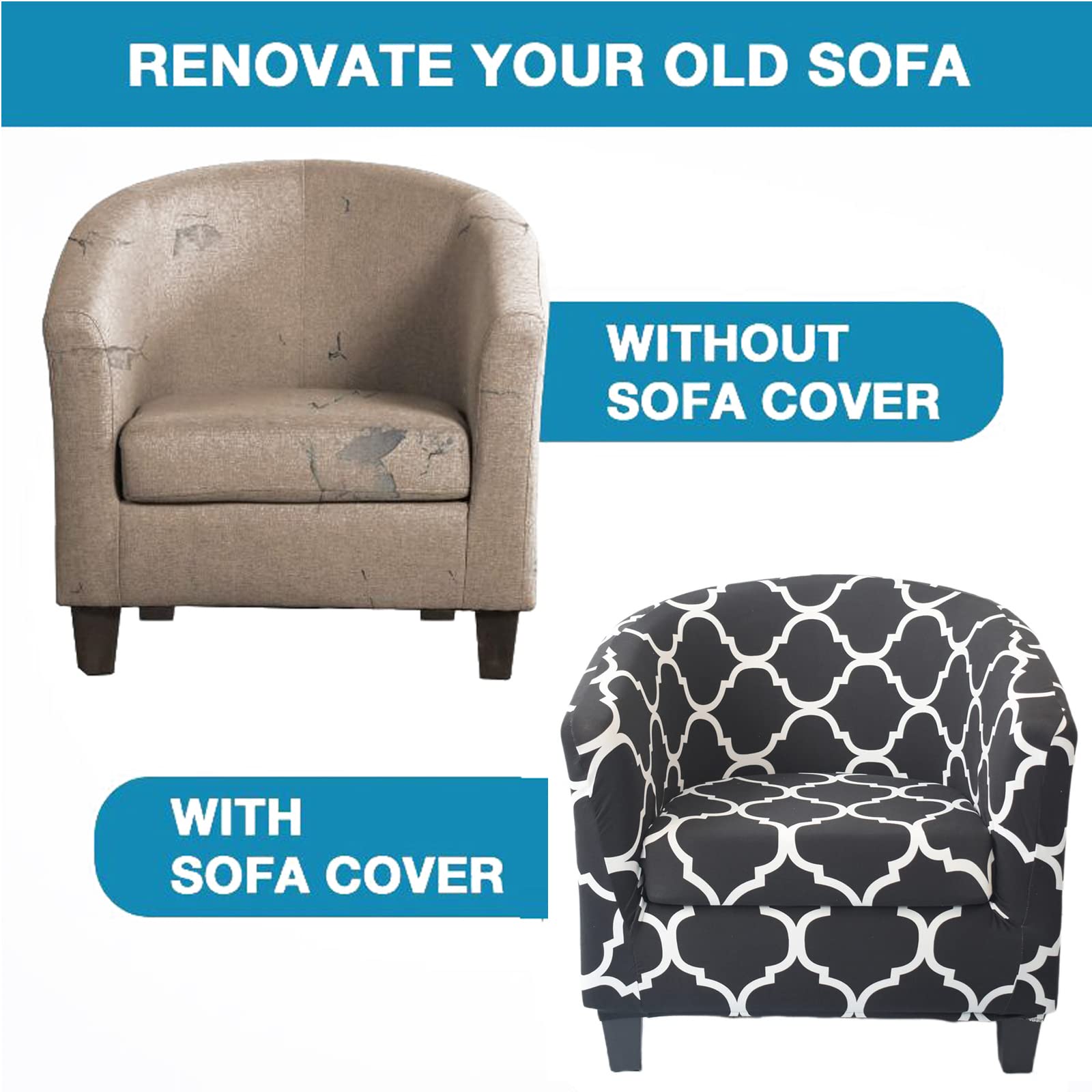 2-Piece Stretch Slipcover Set for Club Chairs & Barrel Swivel Chairs - Printed Furniture Protector Covers for Living Room, Office, or Dining Room - Easy Fit Armchair Covers (Style 04)