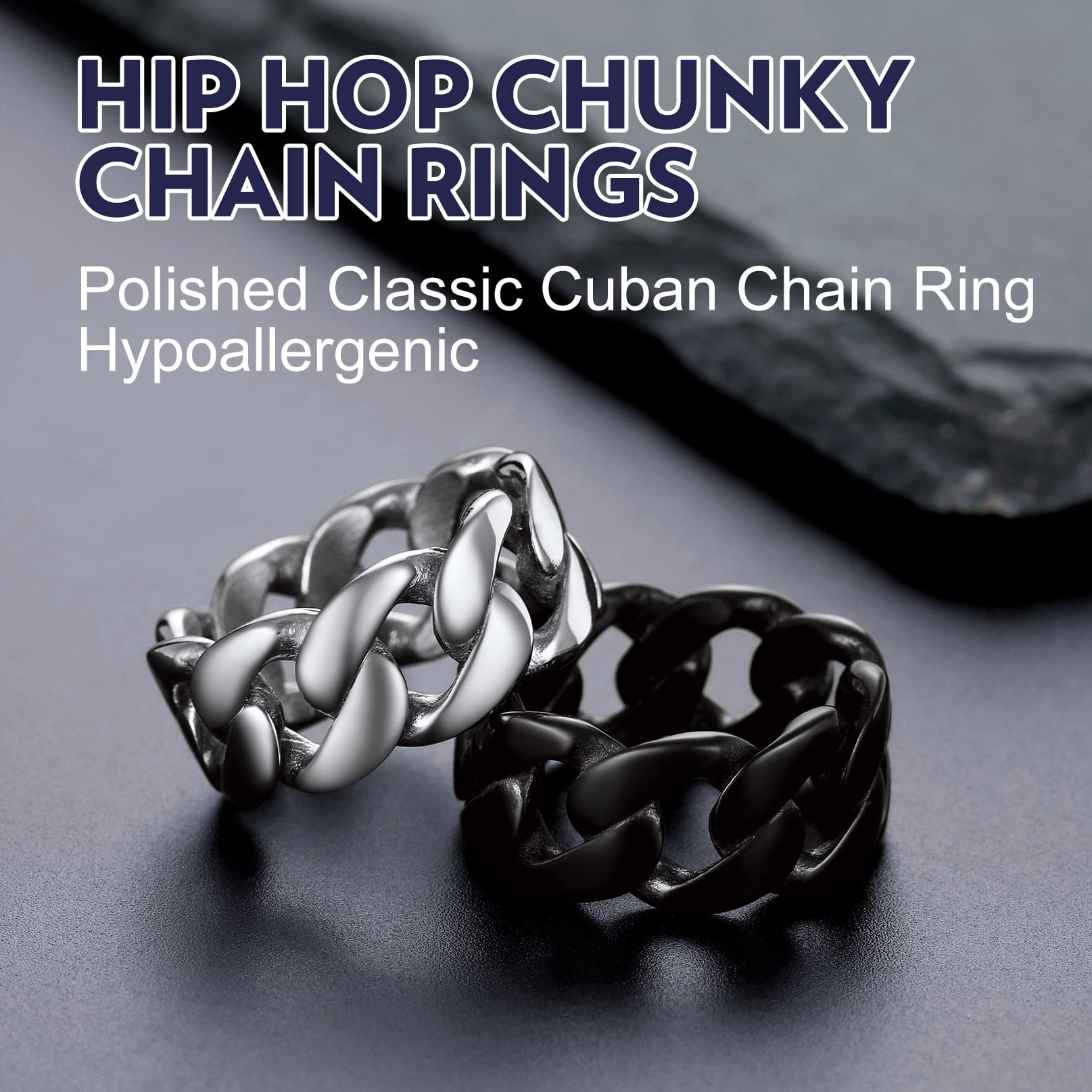 Bandmax Retro Biker Rings for Men & Women - Stainless Steel & Black Chain Link Rings, Celtic Knot & Skull Cuban Chain Couple Rings - Gift Packed - Perfect for Biker Gangs, Gothic Fashion & Anniversary Gifts