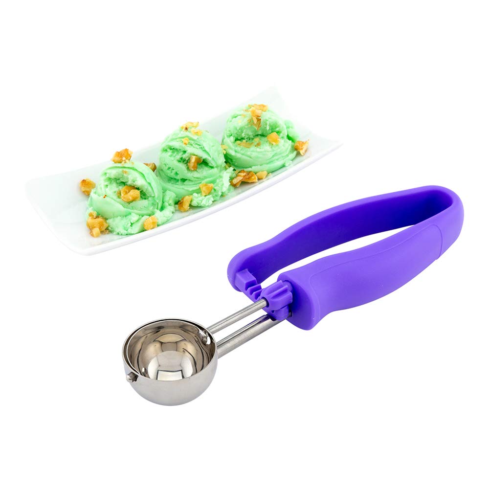 **Restaurantware Comfortable Grip 0.86oz Gelato & Ice Cream Scoop - Ambidextrous Stainless Steel with Built-in Blade, Purple Handle - Perfect for Gelato, Ice Cream, Cookie Dough & Baking Ingredients (Ideal for Restaurants, Cafes & Home Use)**