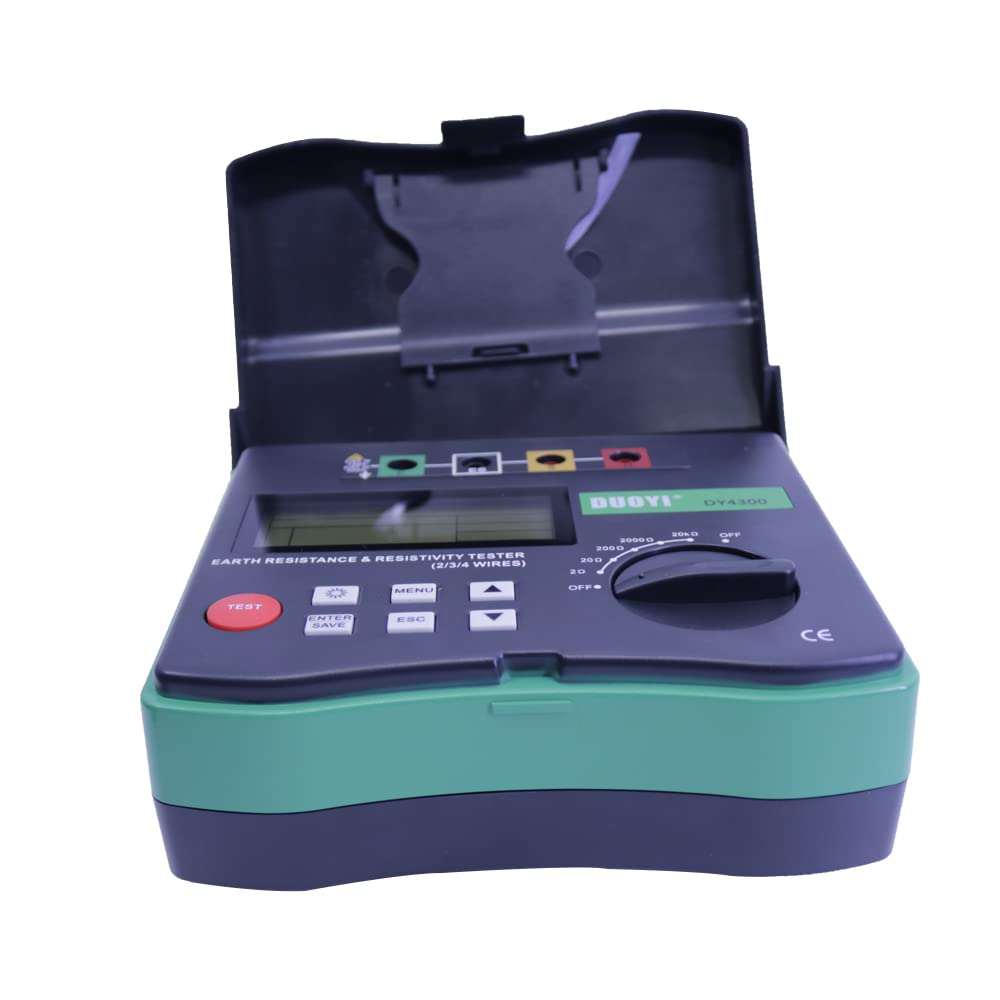 DY4300 Digital Ground Resistance Tester - 4-Terminal Soil Resistivity & Insulation Meter for Electrical Safety Testing (Perfect for Solar Panel Installations, Industrial Grounding Systems & Home Electrical Maintenance)