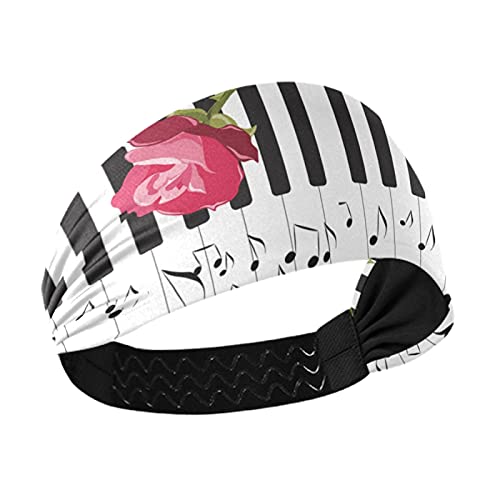 Stylish Red Pink Roses Women's Headbands - Stretchy Breathable Yoga Head Wrap for Workout, Exercise & Sports - Sweat Wicking Hair Band & Fashionable Head Scarf - Perfect for Gym, Running, Tennis & Outdoor Activities
