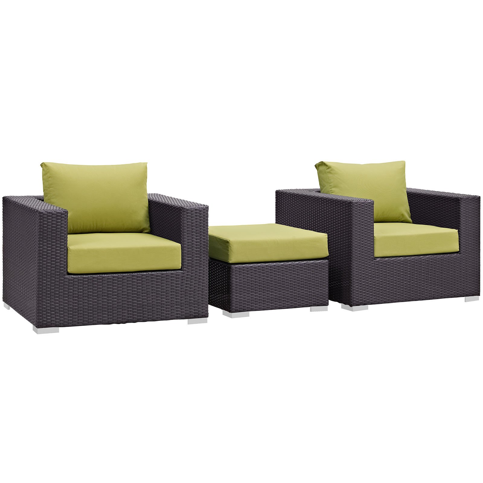Modway Convene 3-Piece Wicker Rattan Outdoor Patio Furniture Set - Espresso & Peridot Color - Perfect for Backyard, Garden, Poolside or Balcony Relaxation