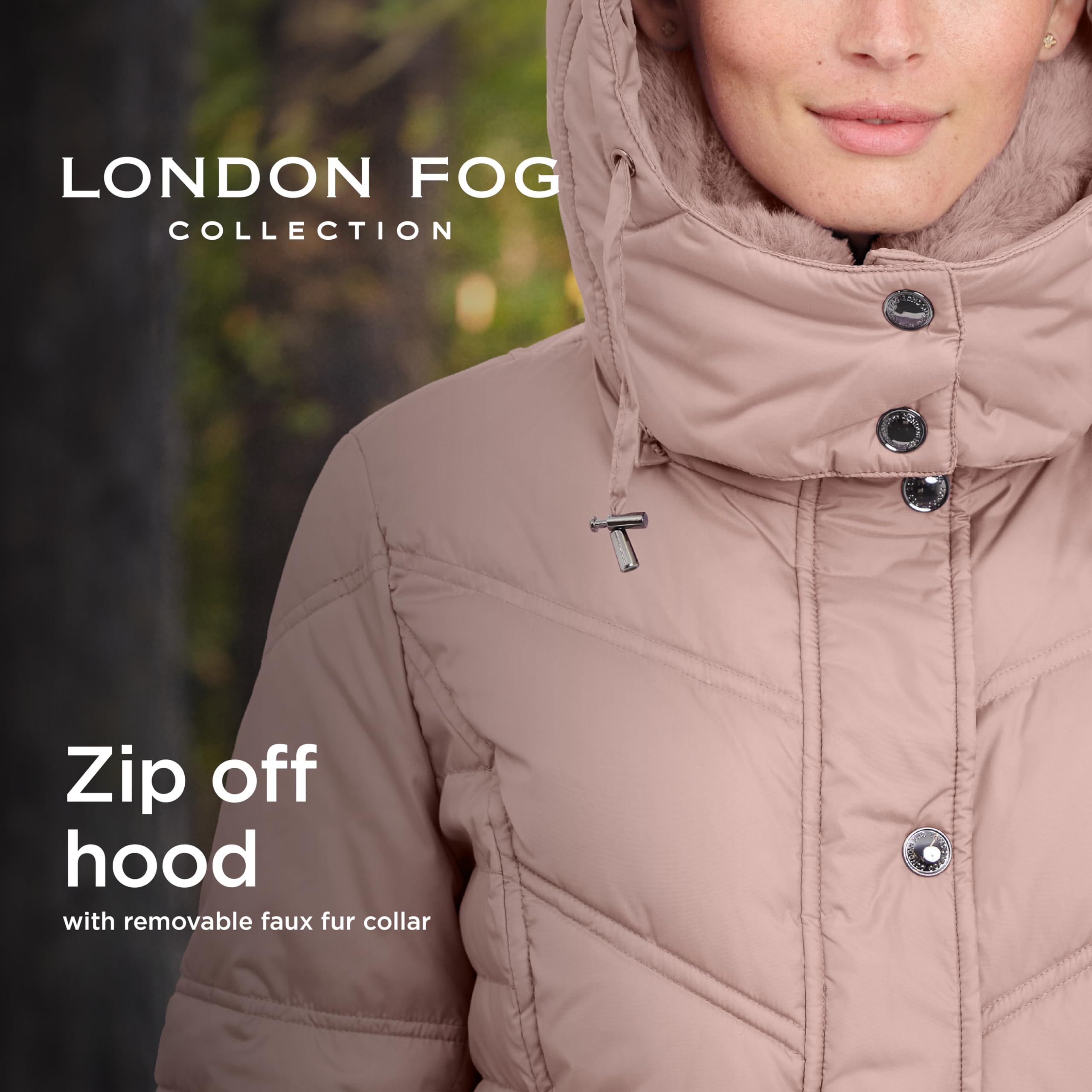 London Fog Women's Chevron Coat - Faux Fur Hood for Winter Fashion
