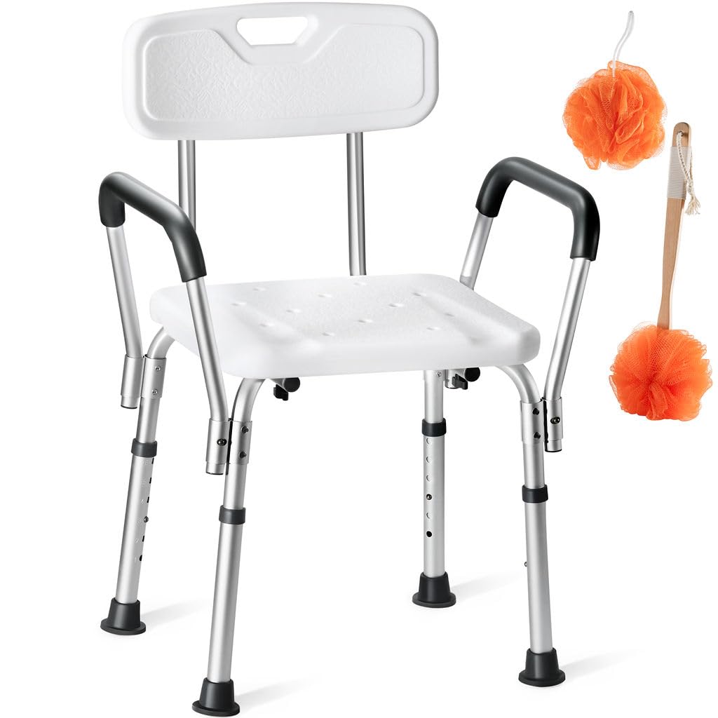 Medical King Shower Chair with Handle - Non-Slip Bath Seat for Elderly & Disabled, Includes Back Scrubber & Free Sponge Tool (3-Piece Set) | Safe Bathing Aid for Seniors, Post-Surgery Recovery & Home Care