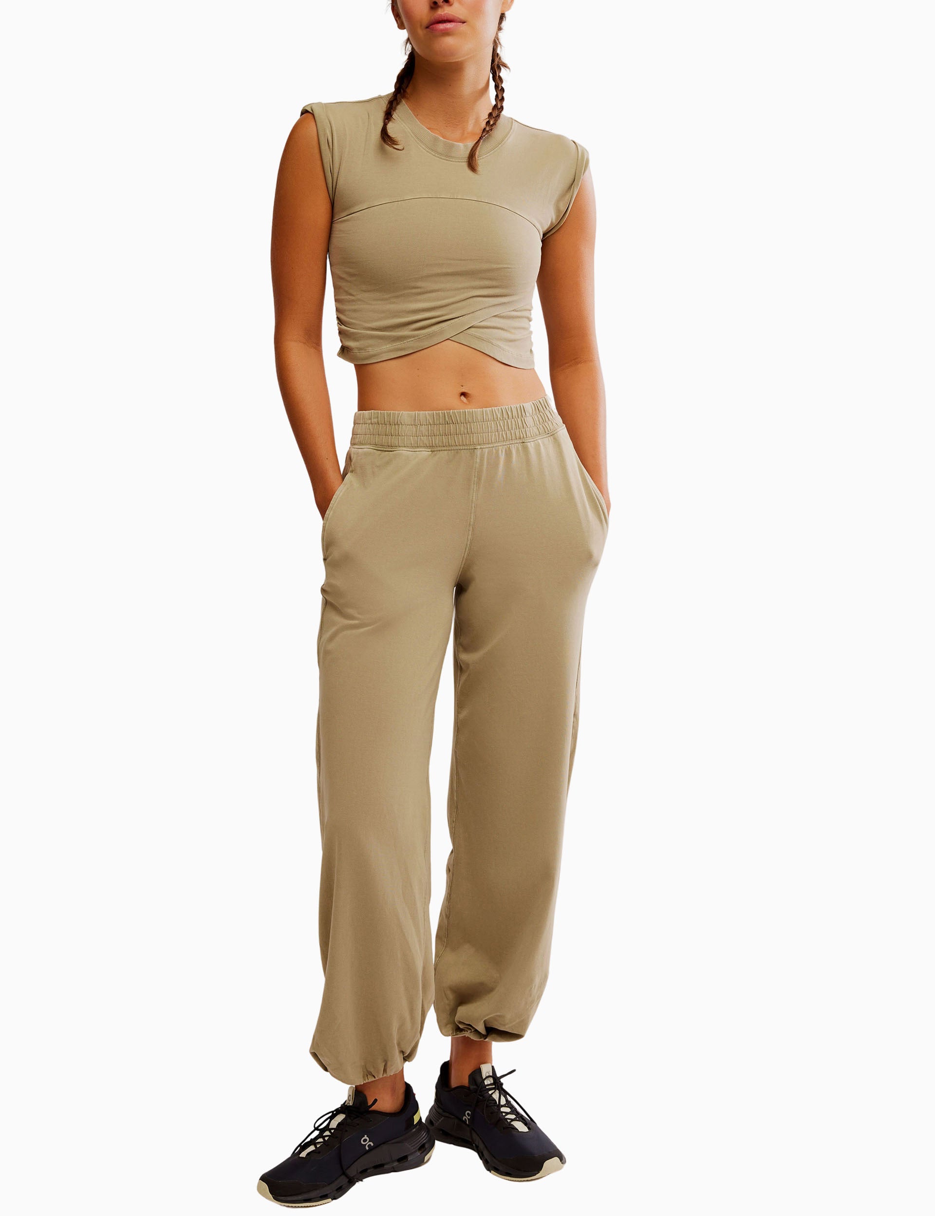 Hot Shot Crossover Set - Sage Stone Color | Stylish Women's Activewear for Yoga, Gym & Casual Wear