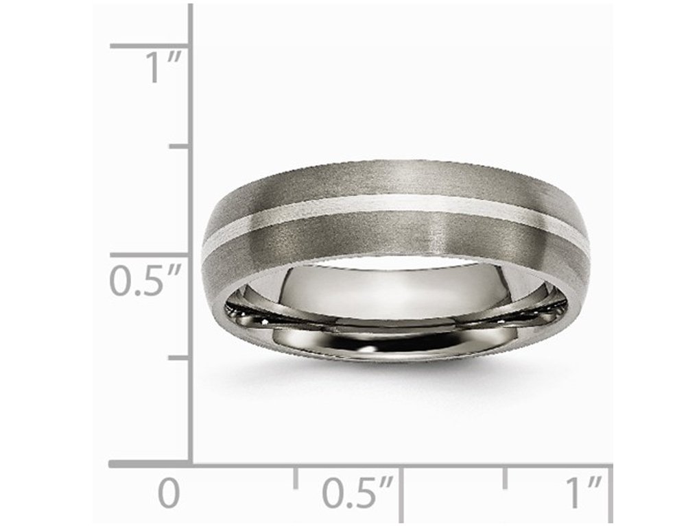 Men's 6mm Titanium Wedding Band Ring with Sterling Silver Inlay - Durable Brushed Finish for Everyday Wear & Special Occasions