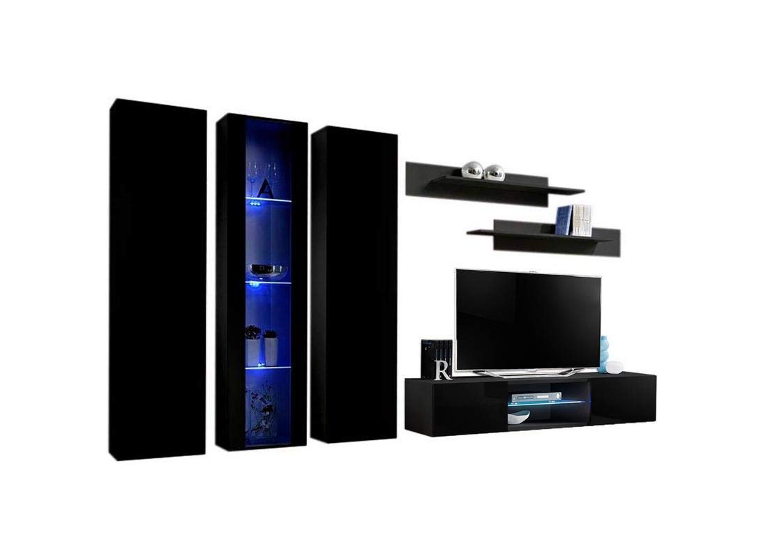 Modern Wall-Mounted TV Stand with Storage Shelves & LED Lights - 33