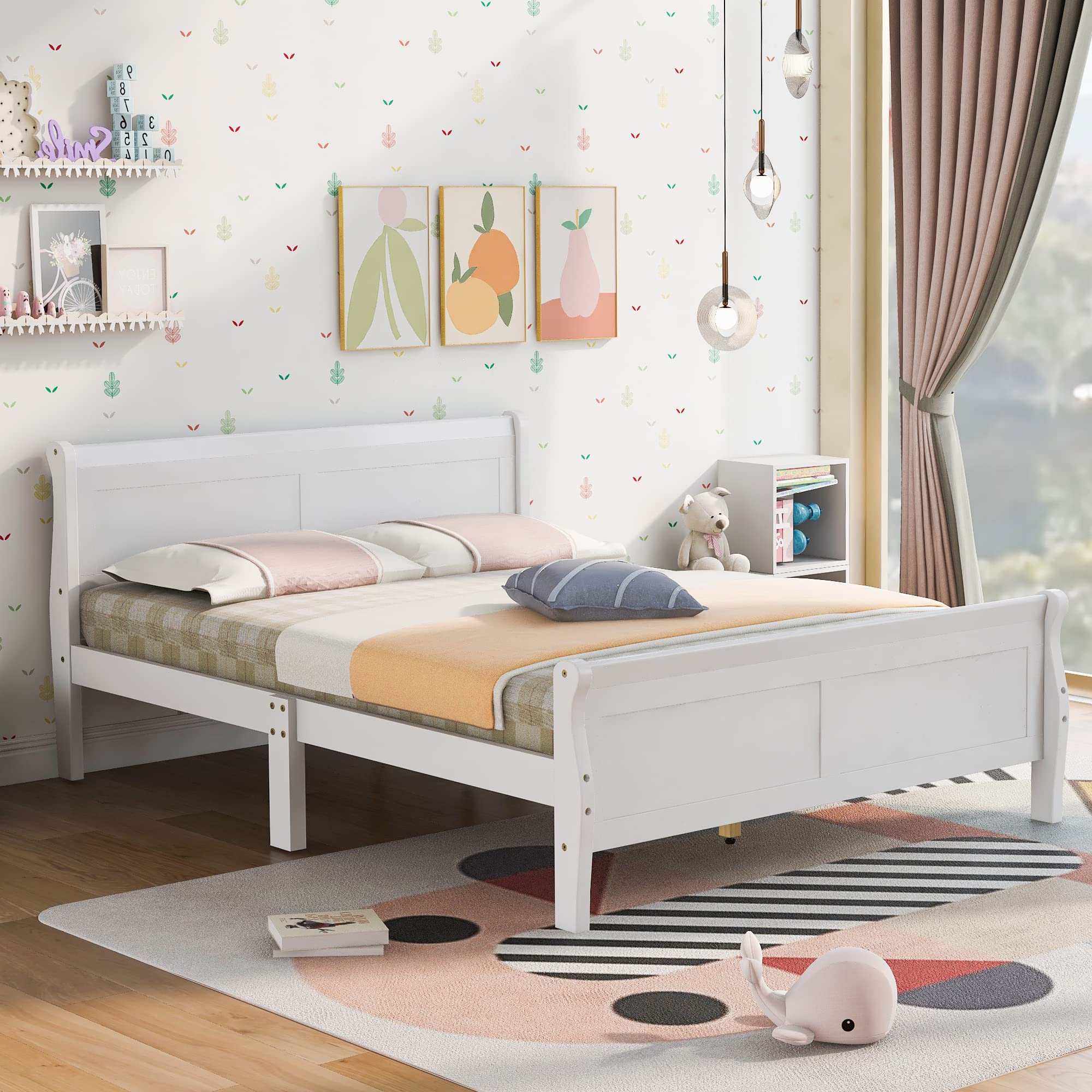 Harper & Bright Designs Full Size Wood Platform Bed Frame with Headboard & Slats - No Box Spring Needed - Sturdy Support Legs - Perfect for Bedrooms, Guest Rooms & Dormitories
