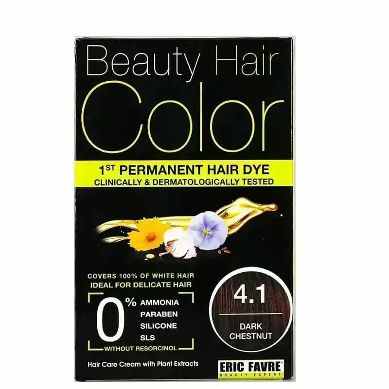 Eric Favre Beauty Hair Color 4.1 Dark Chestnut - Permanent Hair Dye for Women & Men - Ammonia Free & Nourishing Formula - Salon Quality At Home - Perfect for Brunettes & Covering Gray Hair (Ideal for DIY Hair Coloring & Touch-Ups)