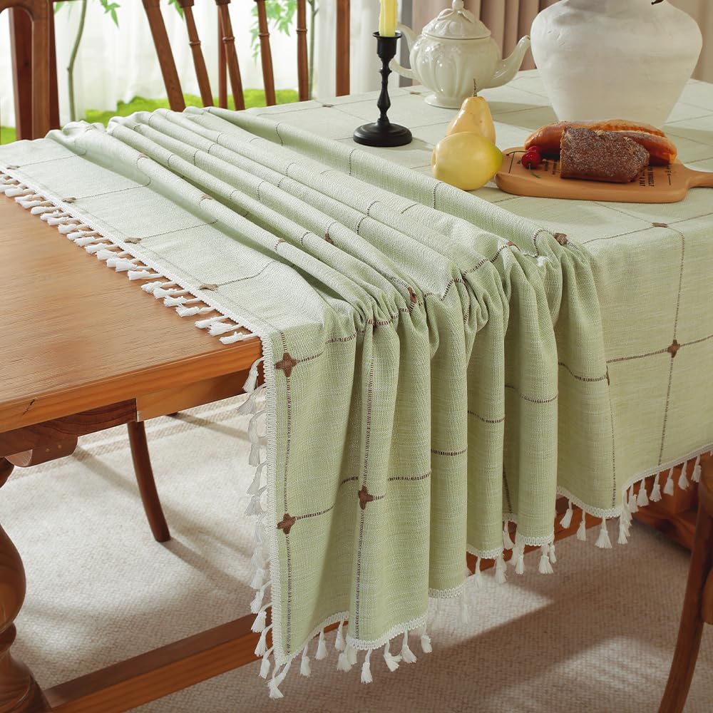 Wrinkle-Free Tablecloth for Kitchen, Dining & Party - 55 x 94 Inch Rectangle Farmhouse Table Cover in Light Green - Perfect for Christmas, Thanksgiving & Everyday Use