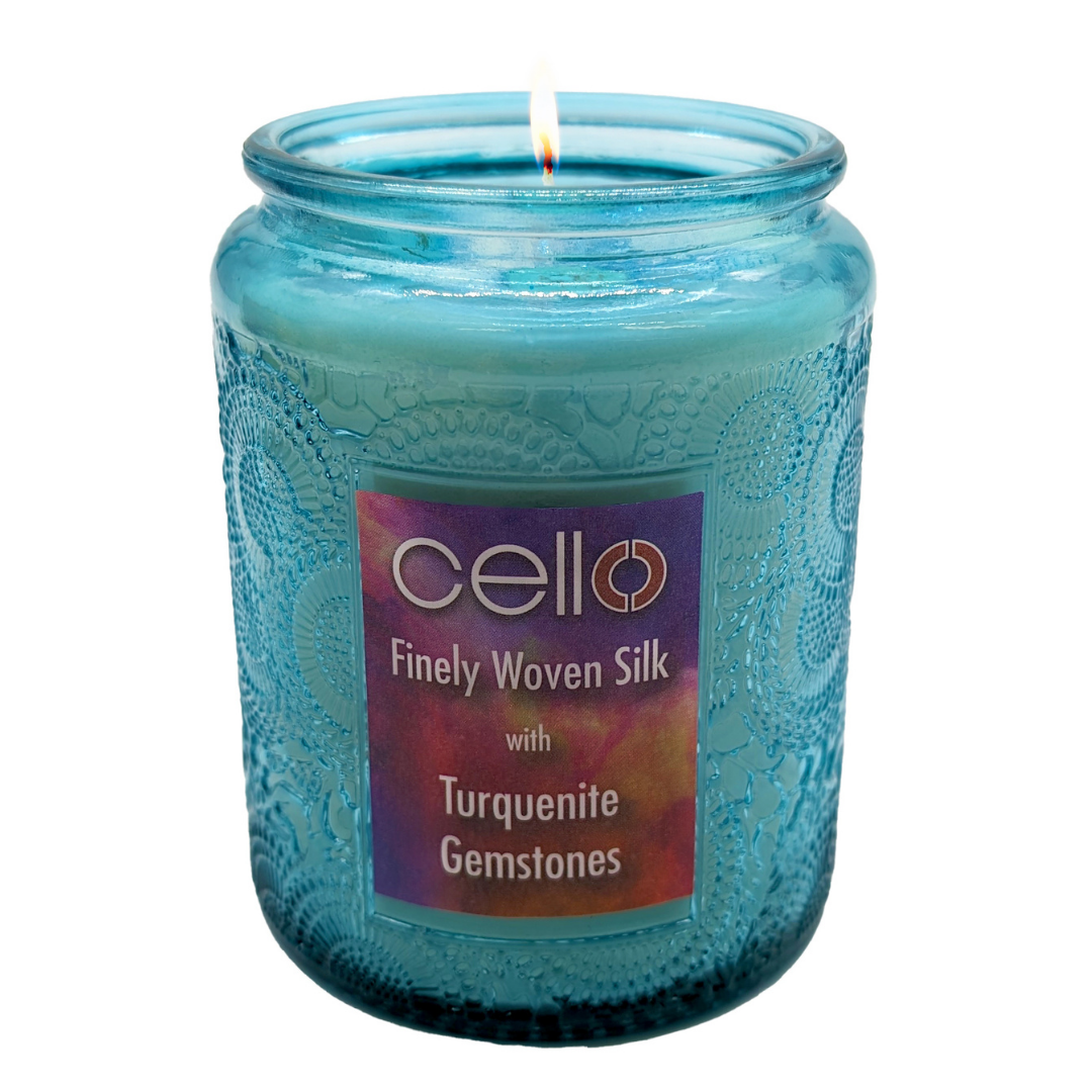 Handmade Gemstone Candle with Turquenite Stone & Premium Silk Wrap - Elegant Home Decor for Meditation, Yoga, and Relaxation Spaces
