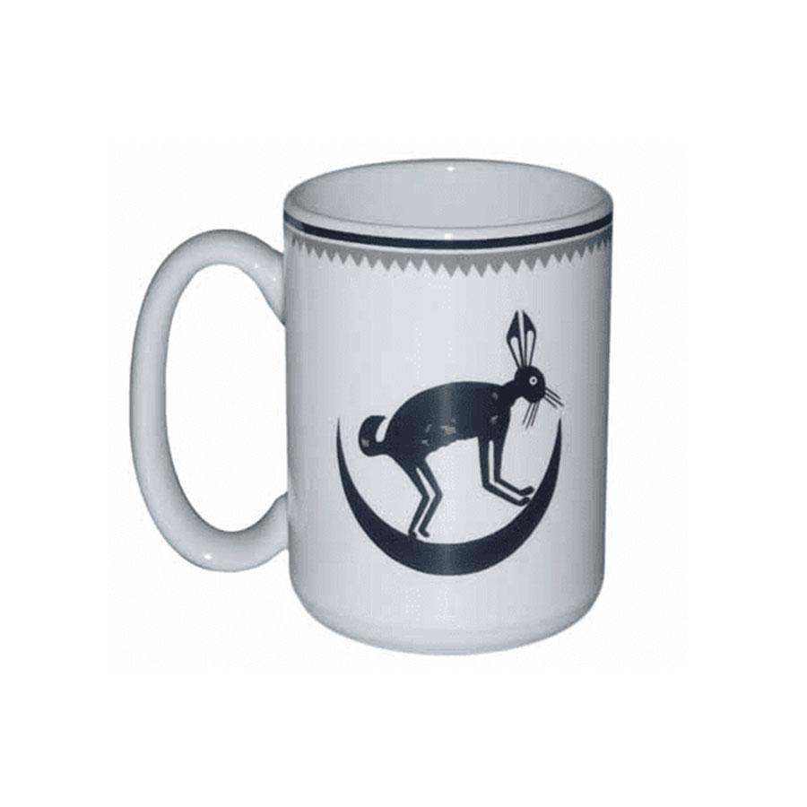 15 oz Mimbreño March Hare in Crescent Moon Black & White Ceramic Mug - Perfect for Tea, Coffee & Unique Gift Giving