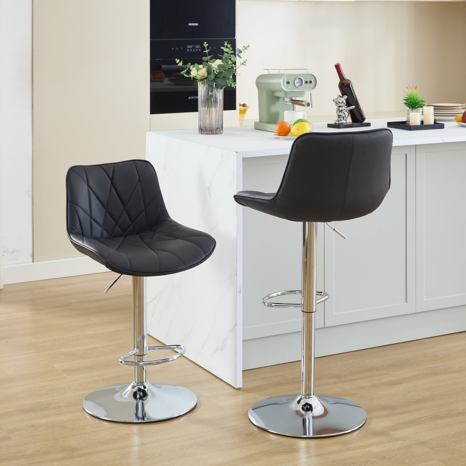 Adjustable Swivel Counter Height Bar Stools Set of 2 - Modern Kitchen Island Barstools with Back Support, Black - Perfect for Breakfast Nooks, Home Bars & Dining Areas