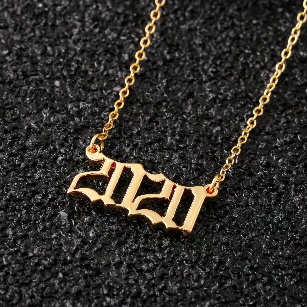 18K Gold Plated Old English Birth Year Necklace for Women - Personalized Jewelry Gift for Birthday, Anniversary (1970-2021) | Perfect for Special Occasions, Mother's Day & Graduation Gifts