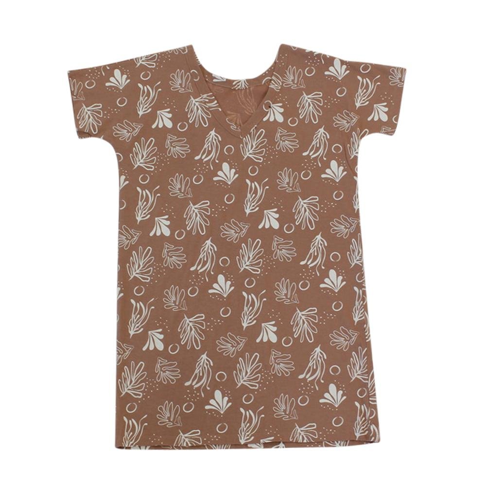 Coral Nights Mocha Tee Lounge Dress - Soft Casual Sleepwear for Women, Comfortable Loungewear for Home & Travel | Perfect for Relaxing, Yoga, and Cozy Evenings