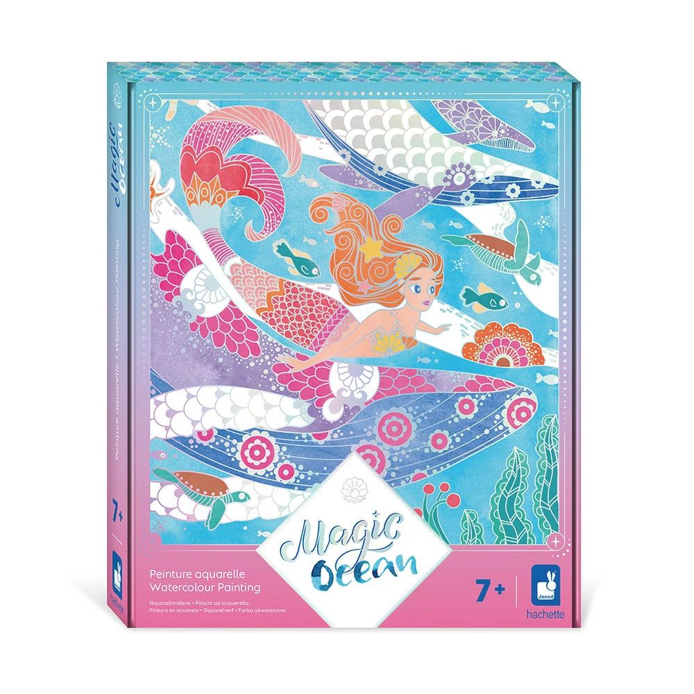 Janod Watercolour Painting Magic Ocean - Kids Art Set for Creative Play & Home Decor | Perfect for Birthday Gifts & Classroom Activities