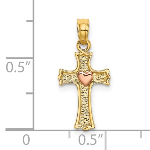 14K Solid Two Tone Gold Heart Love Holy Cross Necklace with Jesus Christ Charm - Religious Jewelry for Women, Gift for Baptism, Confirmation & Valentine's Day