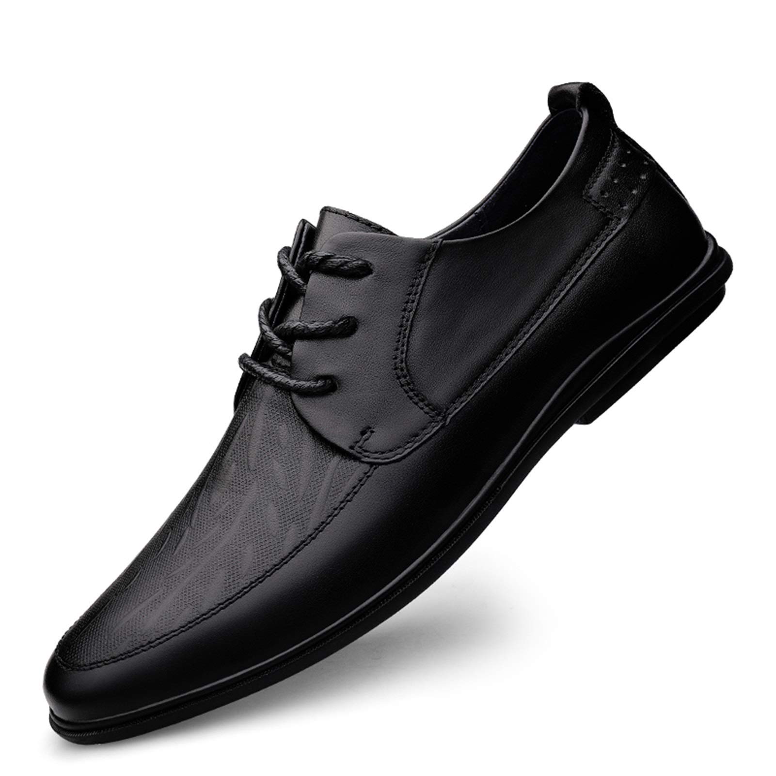 Premium Men's Leather Dress Shoes - Formal Lace-Up Derby Shoes with Round Apron Toe & Anti-Slip Rubber Sole - Perfect for Weddings, Business Meetings & Office Wear