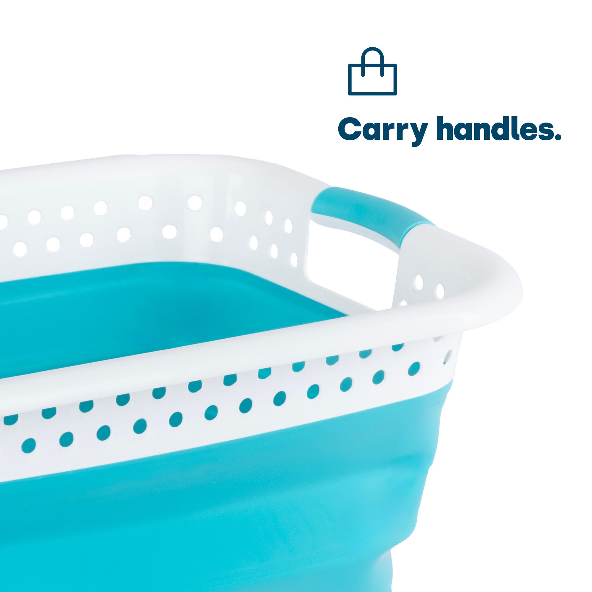 LIVIVO Collapsible Laundry Basket - 58L Large Capacity Foldable Washing Bin with Comfortable Handles - Space Saving Storage Solution for Laundry Room, Dorm, RV & Travel (Turquoise)