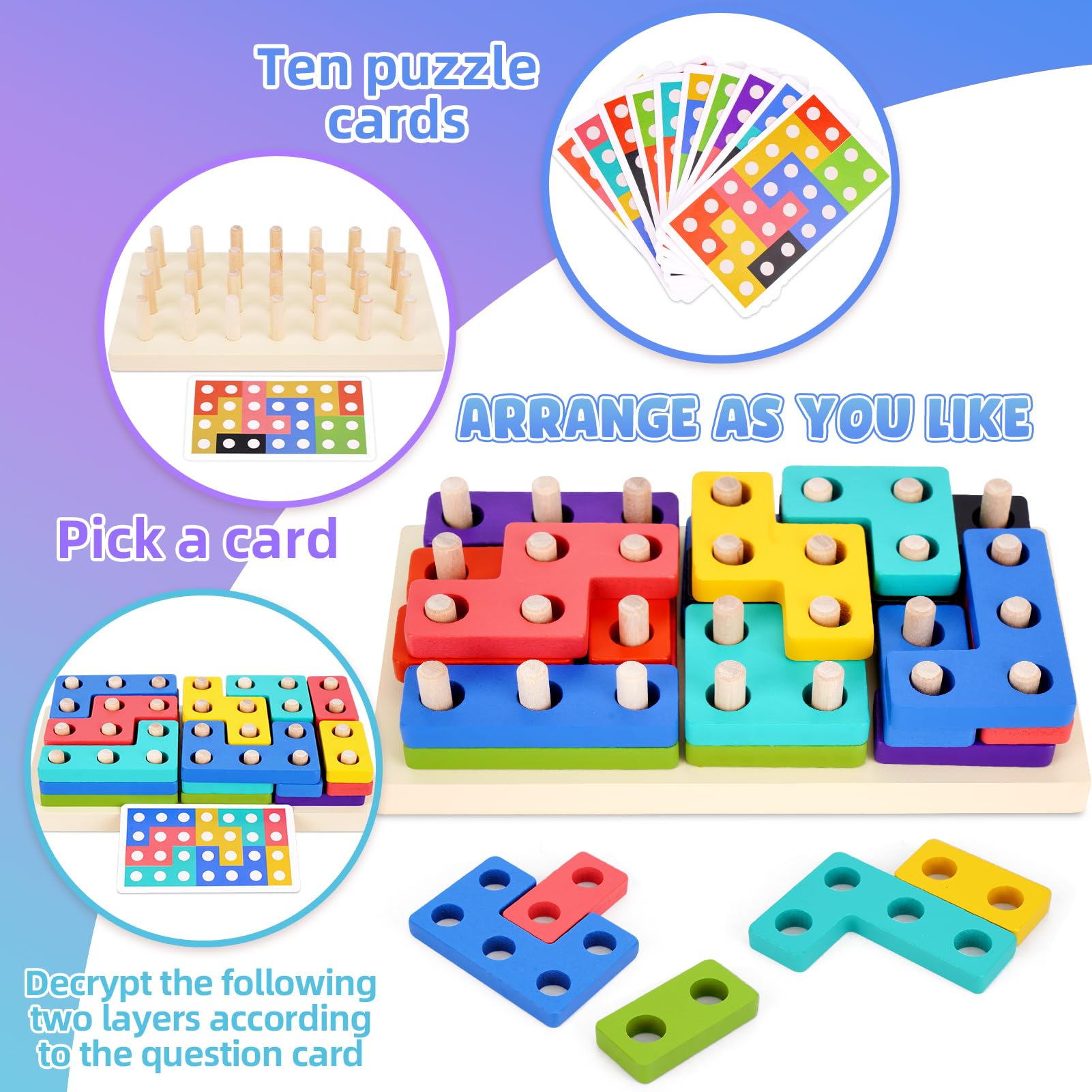 Montessori Wooden Building Blocks for Toddlers 2-3 Years Old - Educational Shape Sorting & Stacking Toys with Animal Designs - Perfect Christmas & Birthday Gifts for Boys & Girls - Ideal for Early Learning, Preschool Activities & Sensory Play