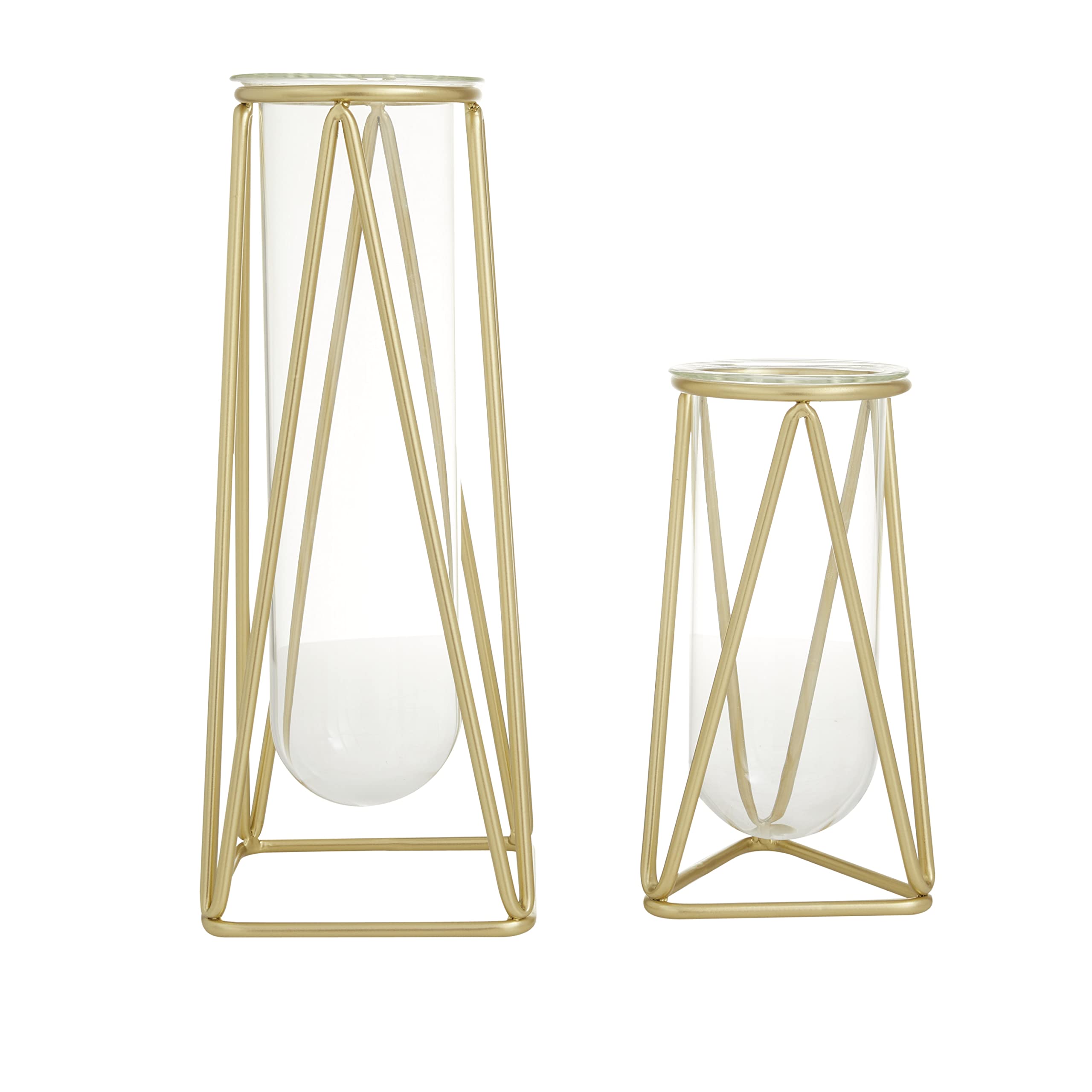 Deco 79 Modern Glass Vase Set of 2 with Gold Metal Stand - 9