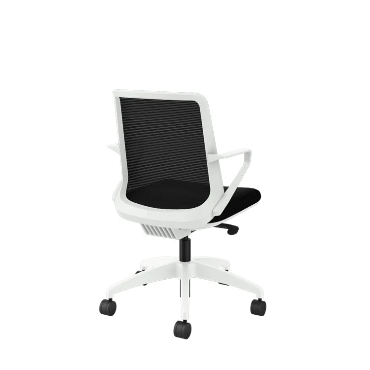 Ergonomic Cliq Office Chair with Synchro Tilt - Basalt Fabric & White Designer Frame - Perfect for Home Office, Gaming & Workspaces