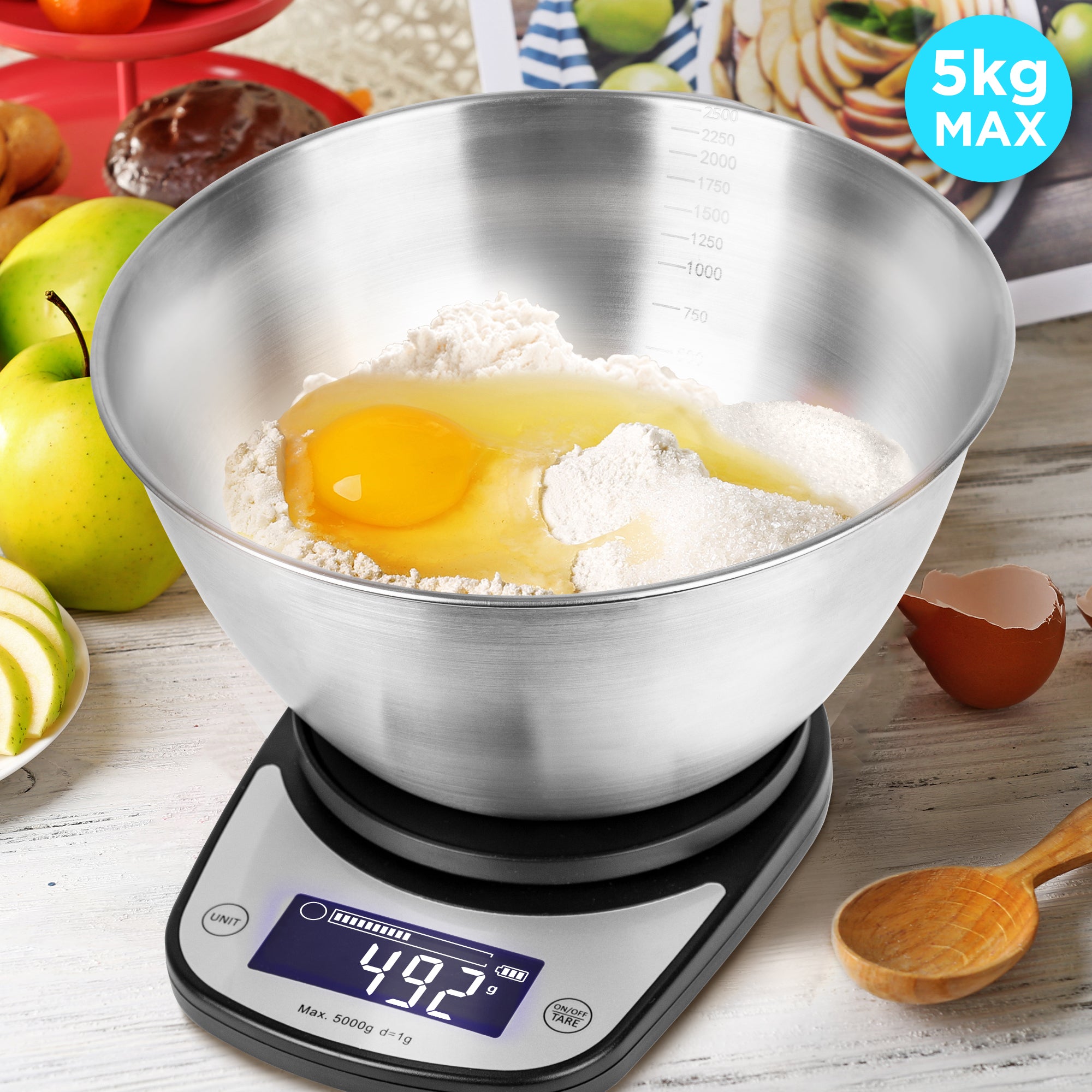 Duronic KS5000 Digital Kitchen Scale with Bowl - Precision Weighing Scale for Cooking, Baking, Pet Food & Postal Use - Backlit LCD Display - Perfect for Home, Kitchen & Professional Chefs