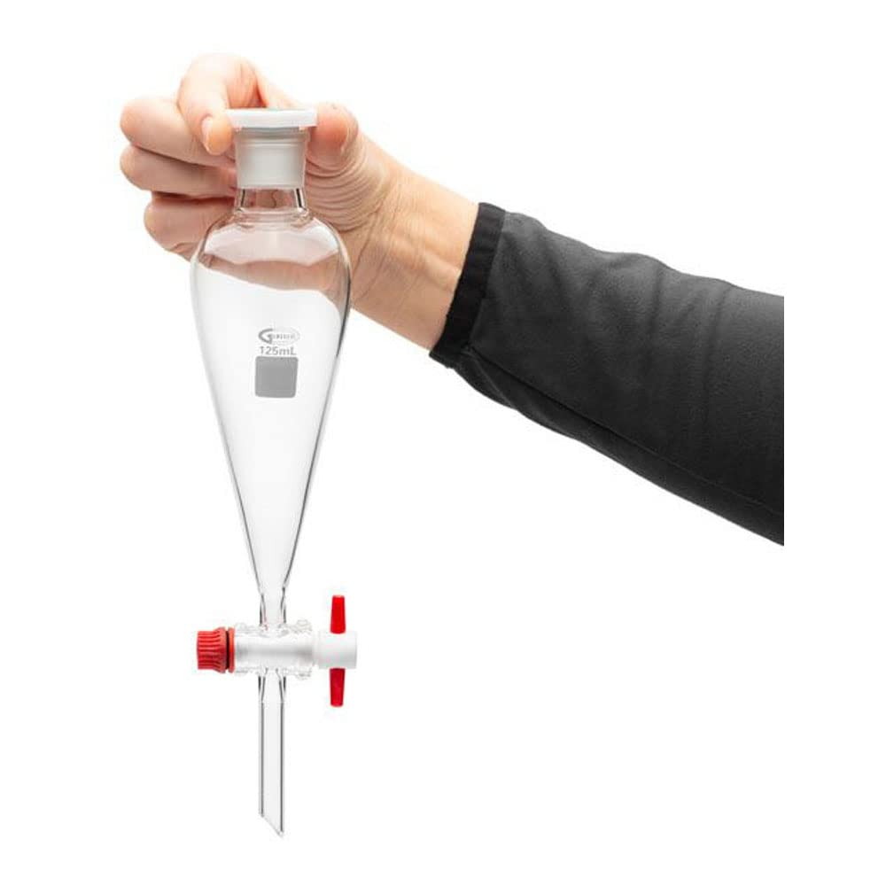 United Scientific™ SF149-1000 Laboratory Grade 1000mL (1L) Separatory Funnel with Heavy Wall Conical Design, 24/40 Joints & PTFE Stopcock - Ideal for Chemical Extraction, Liquid Separation, and Lab Experiments