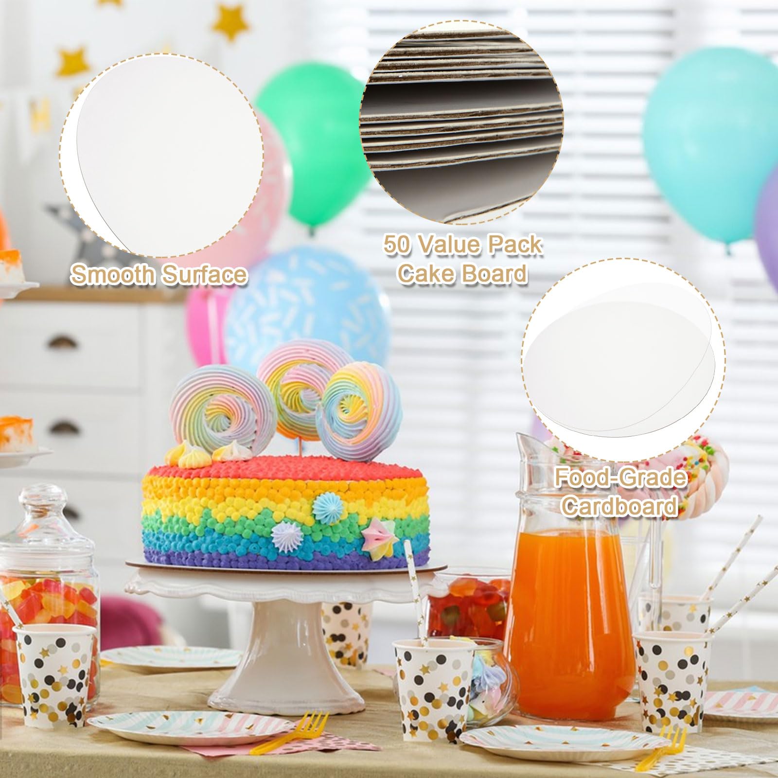 SHUESS 50-Pack 12 Inch White Disposable Cake Boards - Food Grade Oil-Proof Cardboard Rounds for Cake Decorating, Dessert Display & DIY Crafts | Perfect for Birthday Cakes, Wedding Desserts & Baking Projects