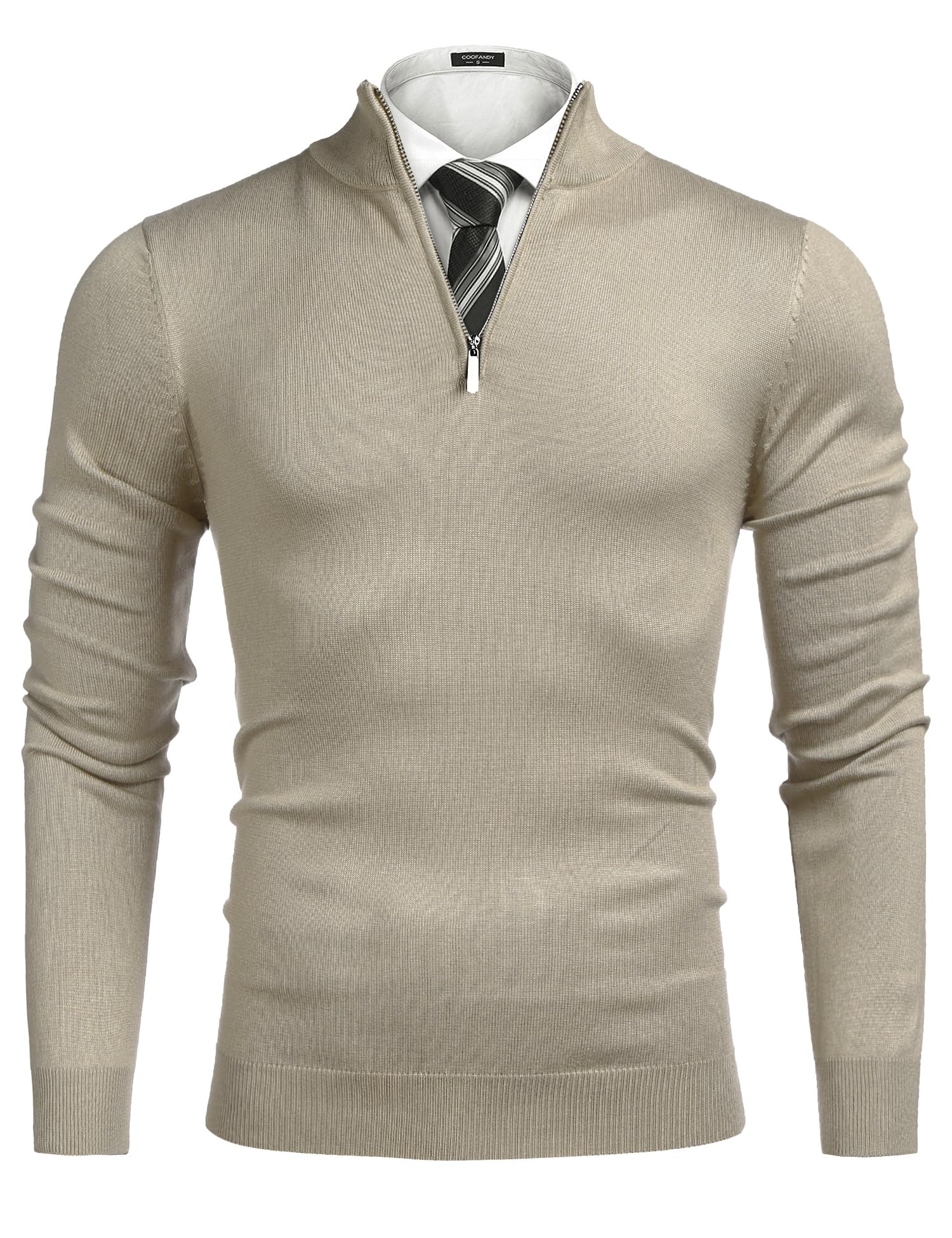 COOFANDY Men's Slim Fit Lightweight Quarter Zip Sweater - Mock Neck Pullover Casual Knit Top for Work, Office & Fall Outfits