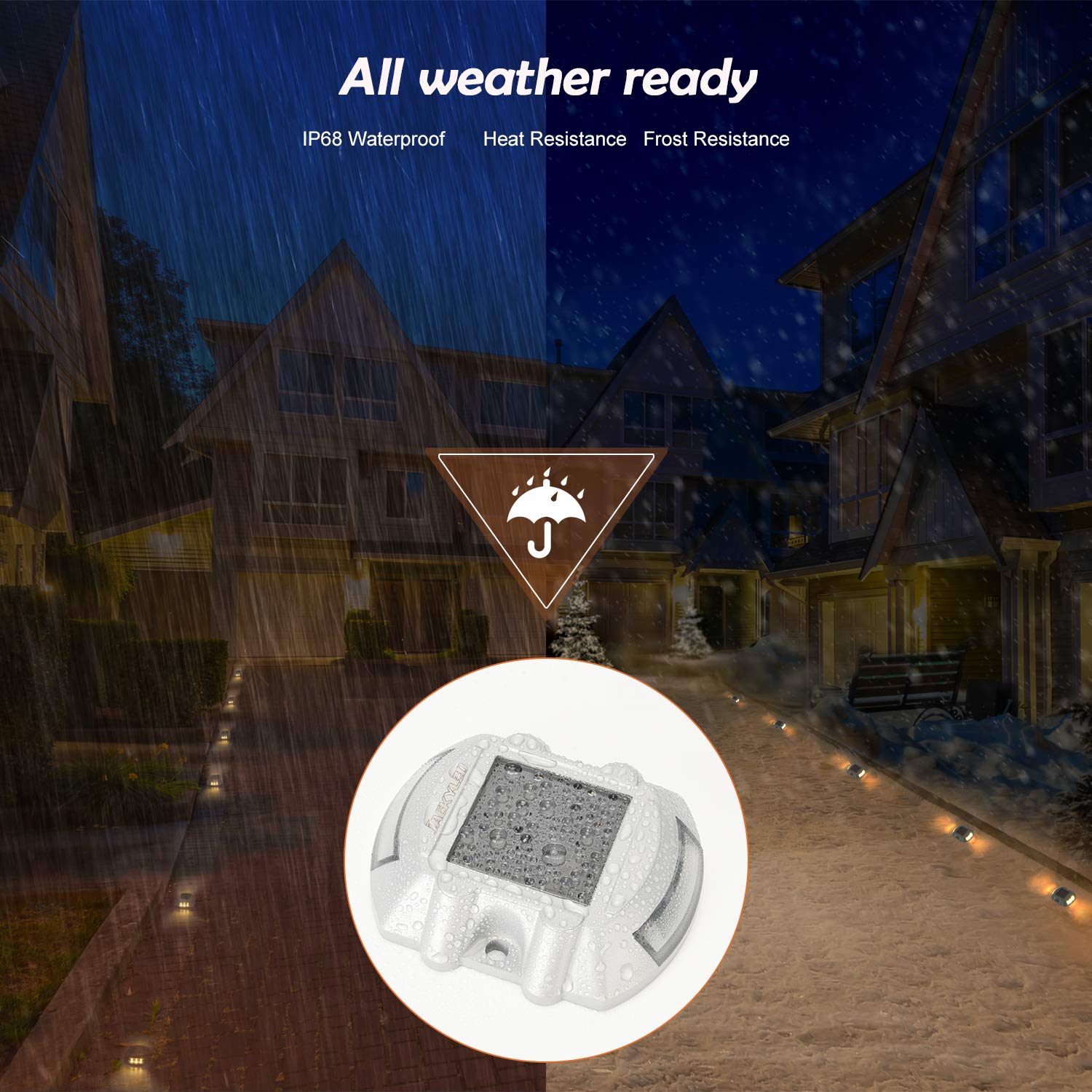 JACKYLED 6-Pack Solar Dock Lights with Switch - Warm White Waterproof Outdoor LED Deck Lighting for Driveway, Marine, Step Stair, Garden, Sidewalk & Path | Solar Powered Road Studs for Night Safety & Landscape Illumination